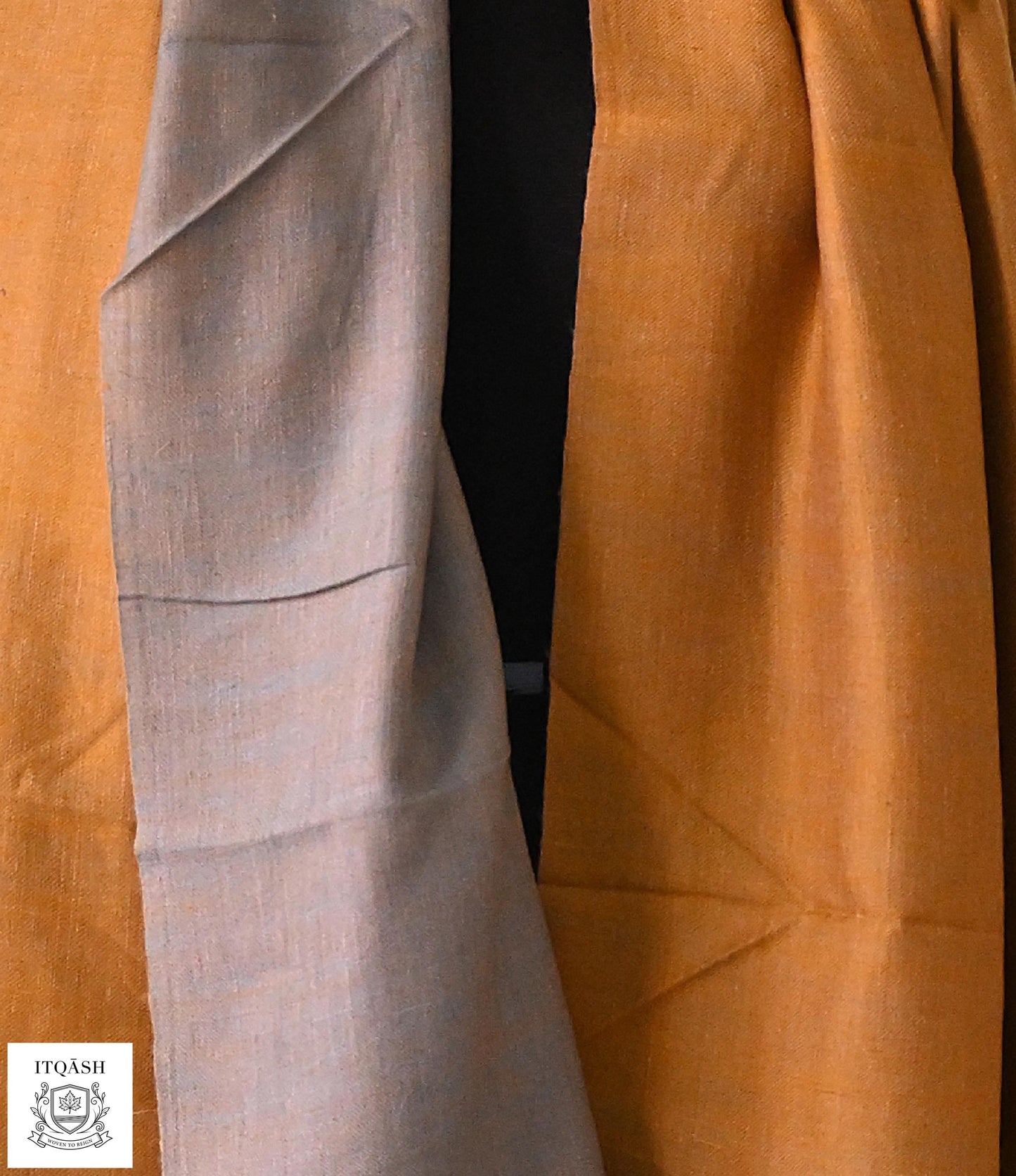 Reversible Pashmina Shawl · Mustard & Ash — detail | Pure Kashmiri Pashmina | ITQĀSH