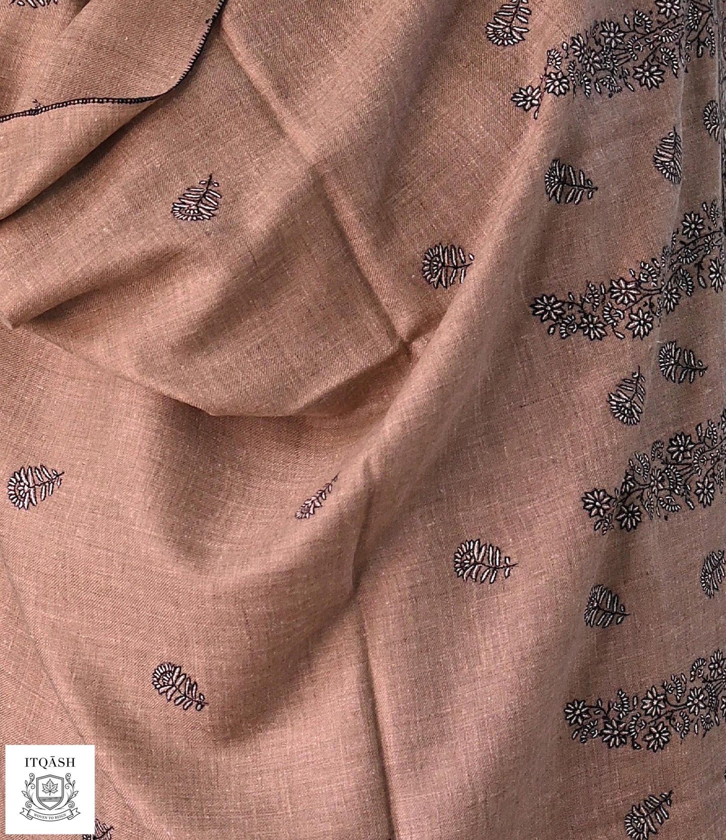 Sozni Palla Shawl · Biscuit Brown — detail | Pure Kashmiri Pashmina | ITQĀSH