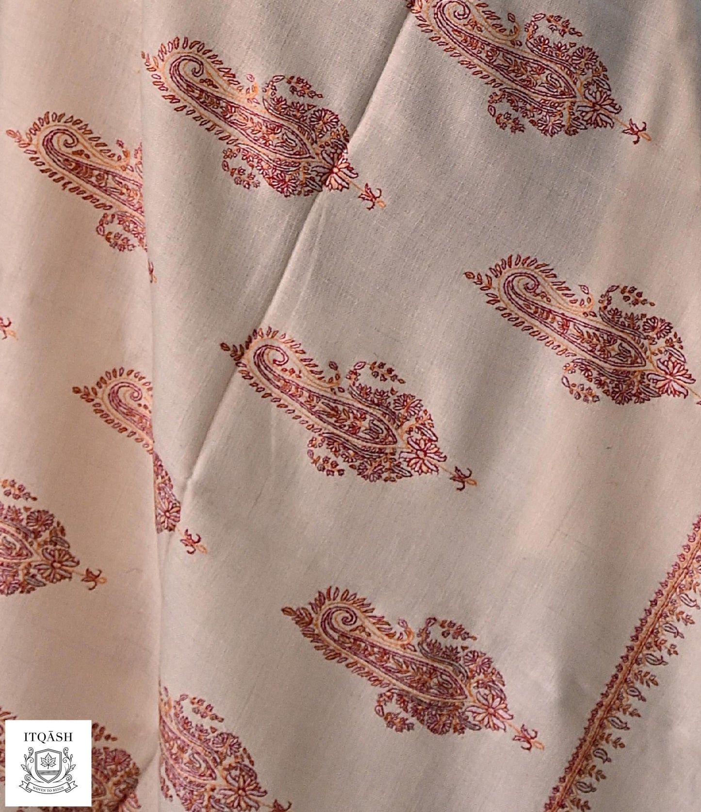 Sozni Bootidaar Shawl · Natural Beige — detail | Pure Kashmiri Pashmina | ITQĀSH