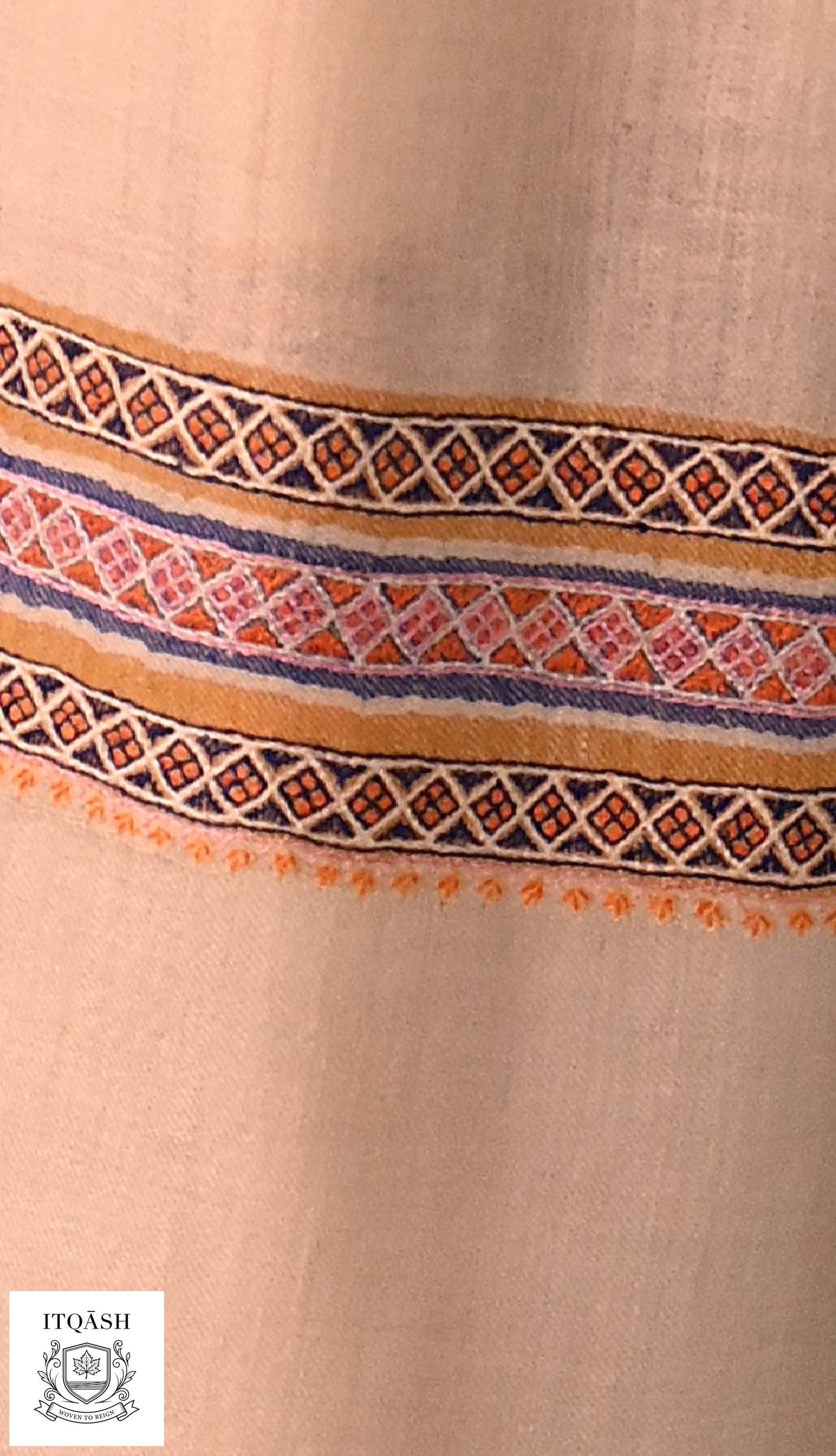 Sozni Palla & Hashi Stole · Biscuit Beige — detail | Pure Kashmiri Pashmina | ITQĀSH