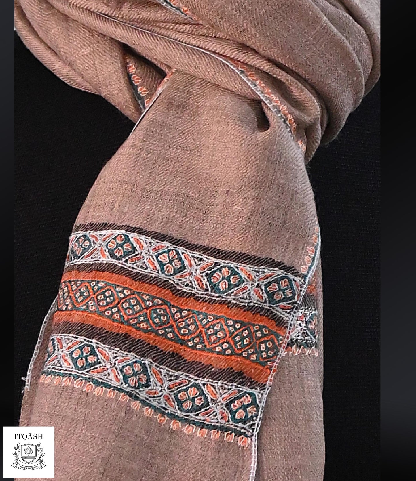 Sozni Shawl · Light Brown — detail | Pure Kashmiri Pashmina | ITQĀSH