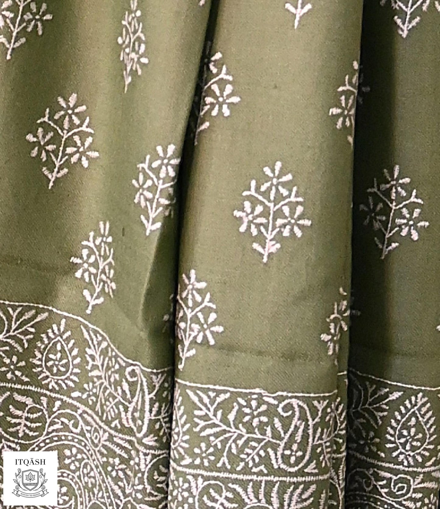 Sozni Palla Bootidaar Shawl · Green — detail | Pure Kashmiri Pashmina | ITQĀSH