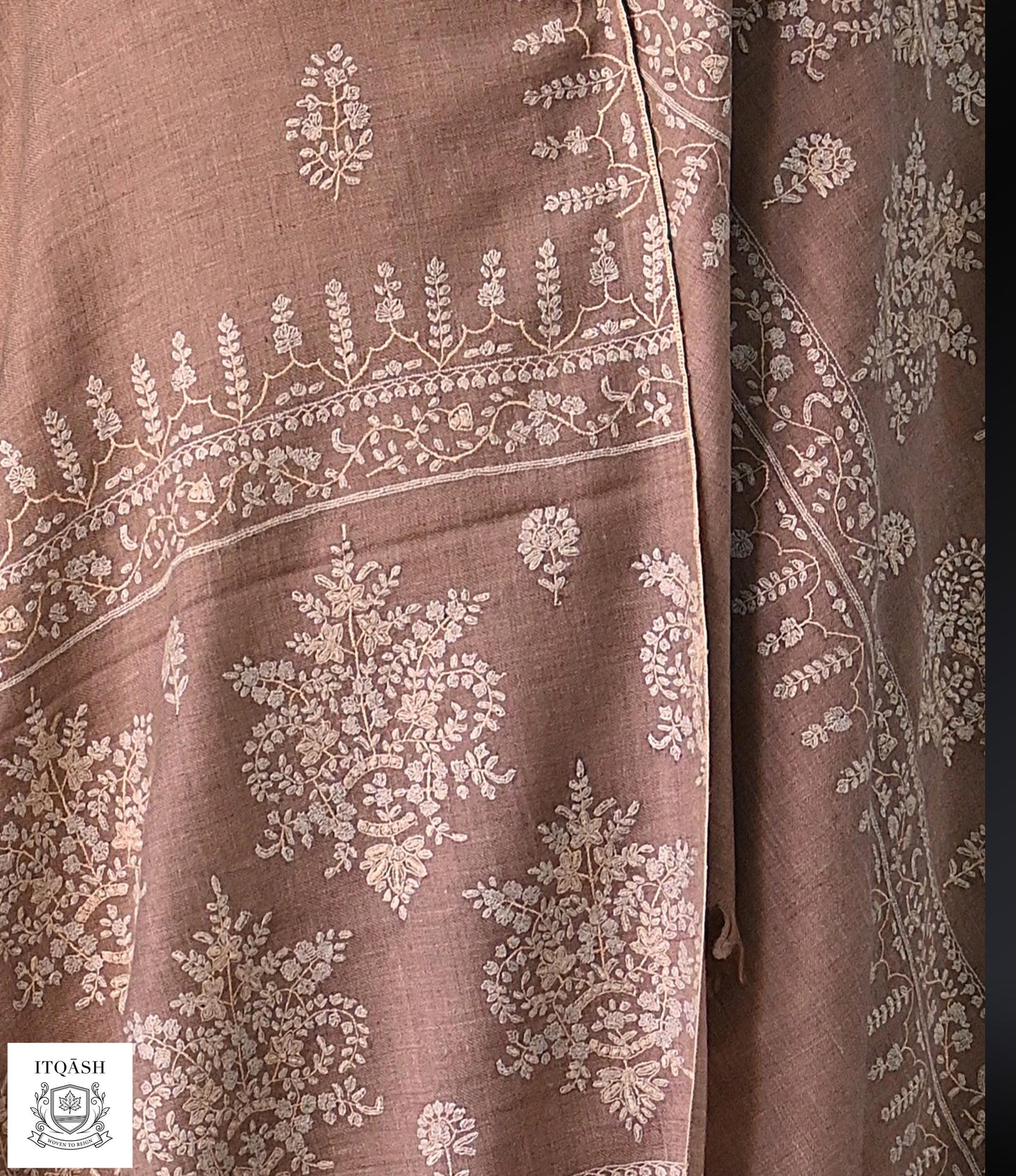 Sozni Palladaar Shawl · Cocoa Brown — detail | Pure Kashmiri Pashmina | ITQĀSH