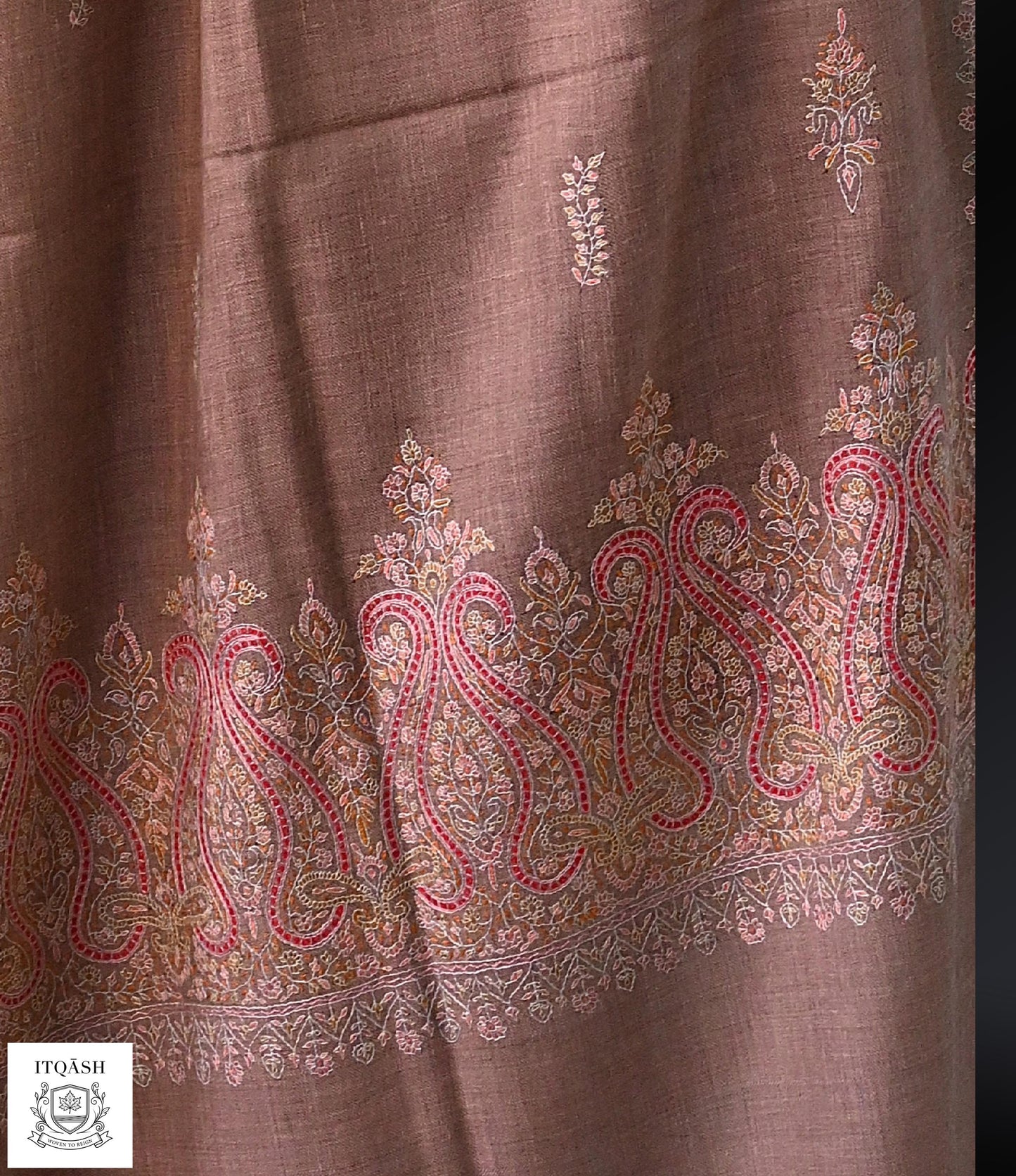 Sozni Palladaar Shawl · Brownish-Mauve — detail | Pure Kashmiri Pashmina | ITQĀSH