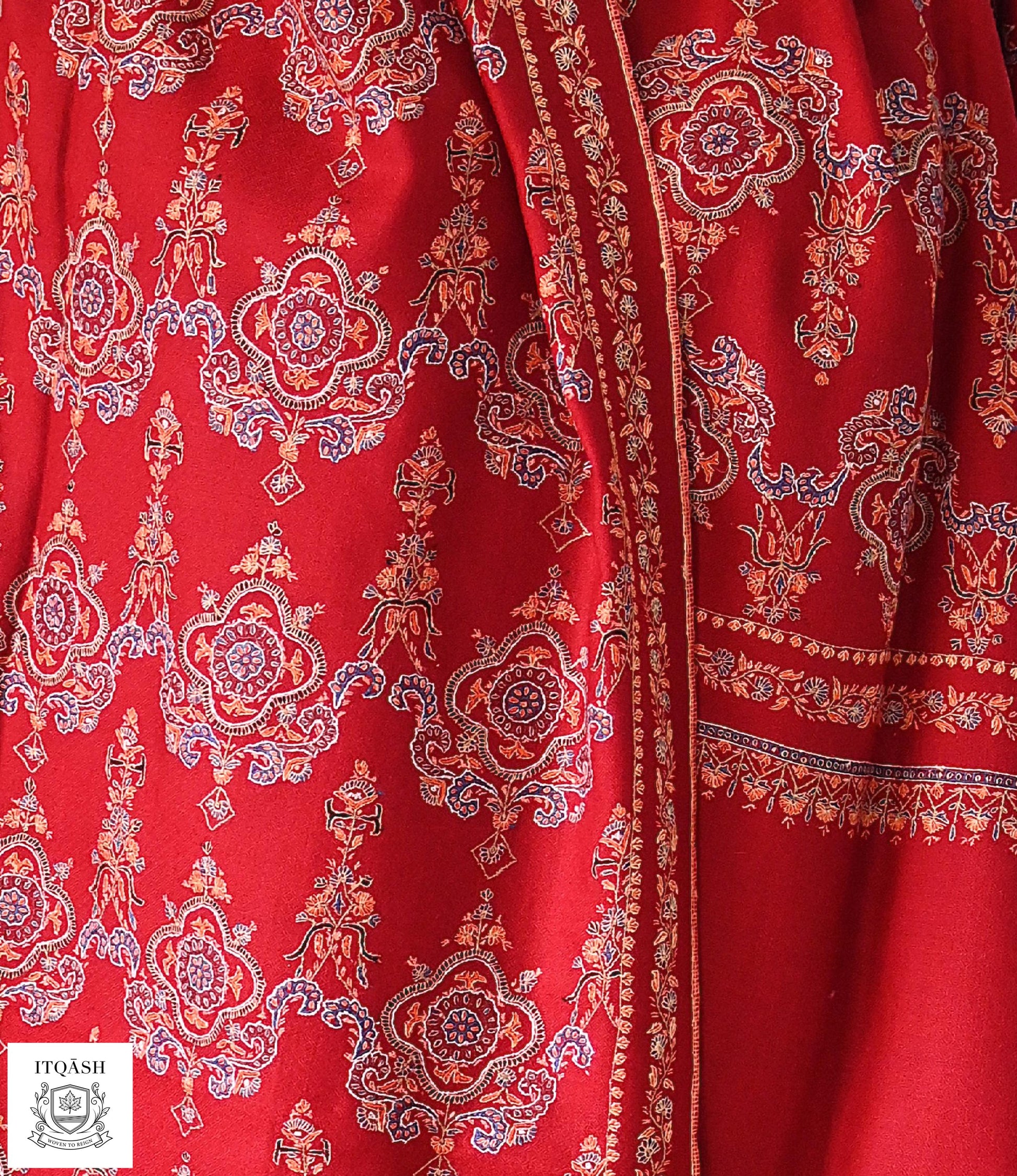 Sozni Shawl · Red — detail | Pure Kashmiri Pashmina | ITQĀSH