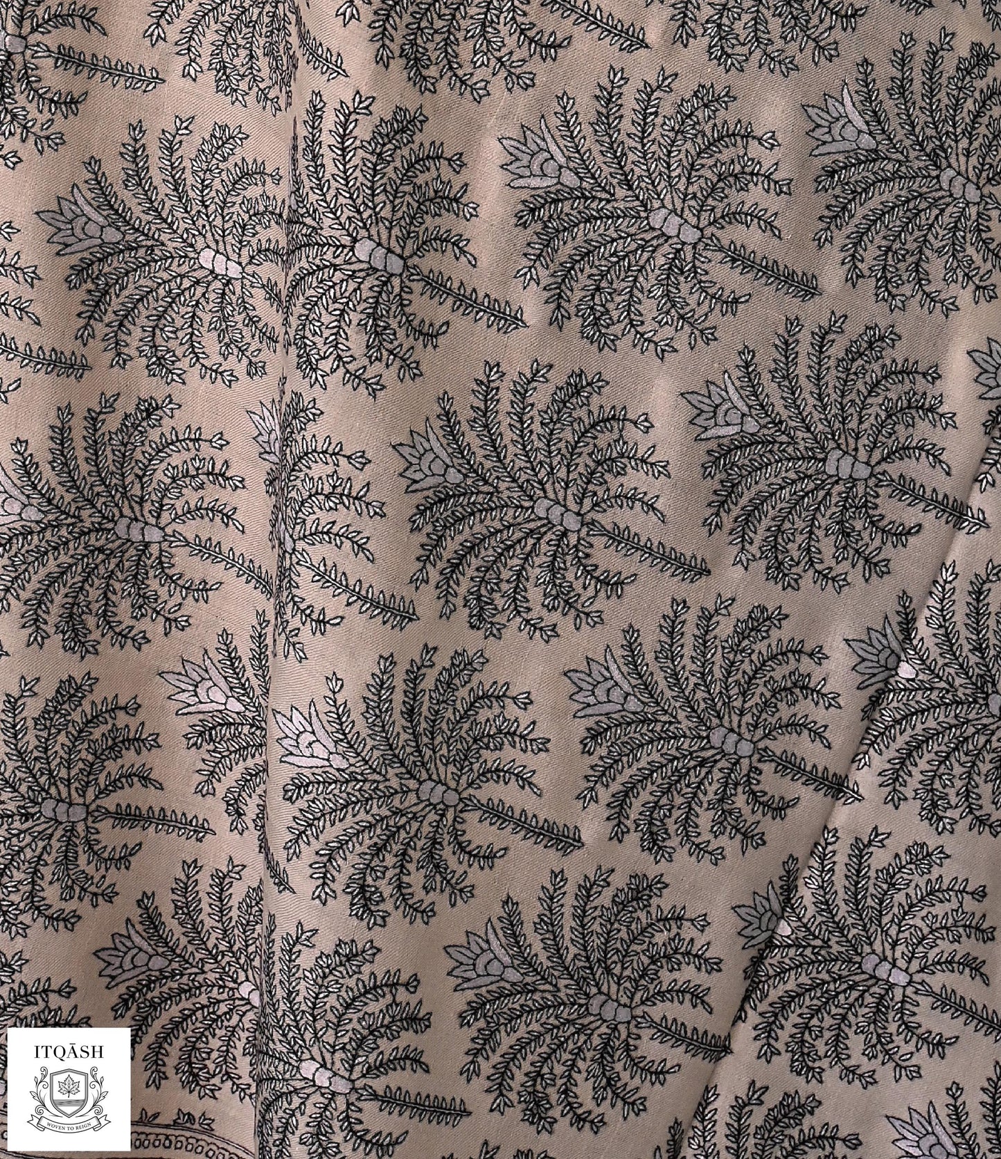 Sozni Jama Shawl · Natural Sand — detail | Pure Kashmiri Pashmina | ITQĀSH