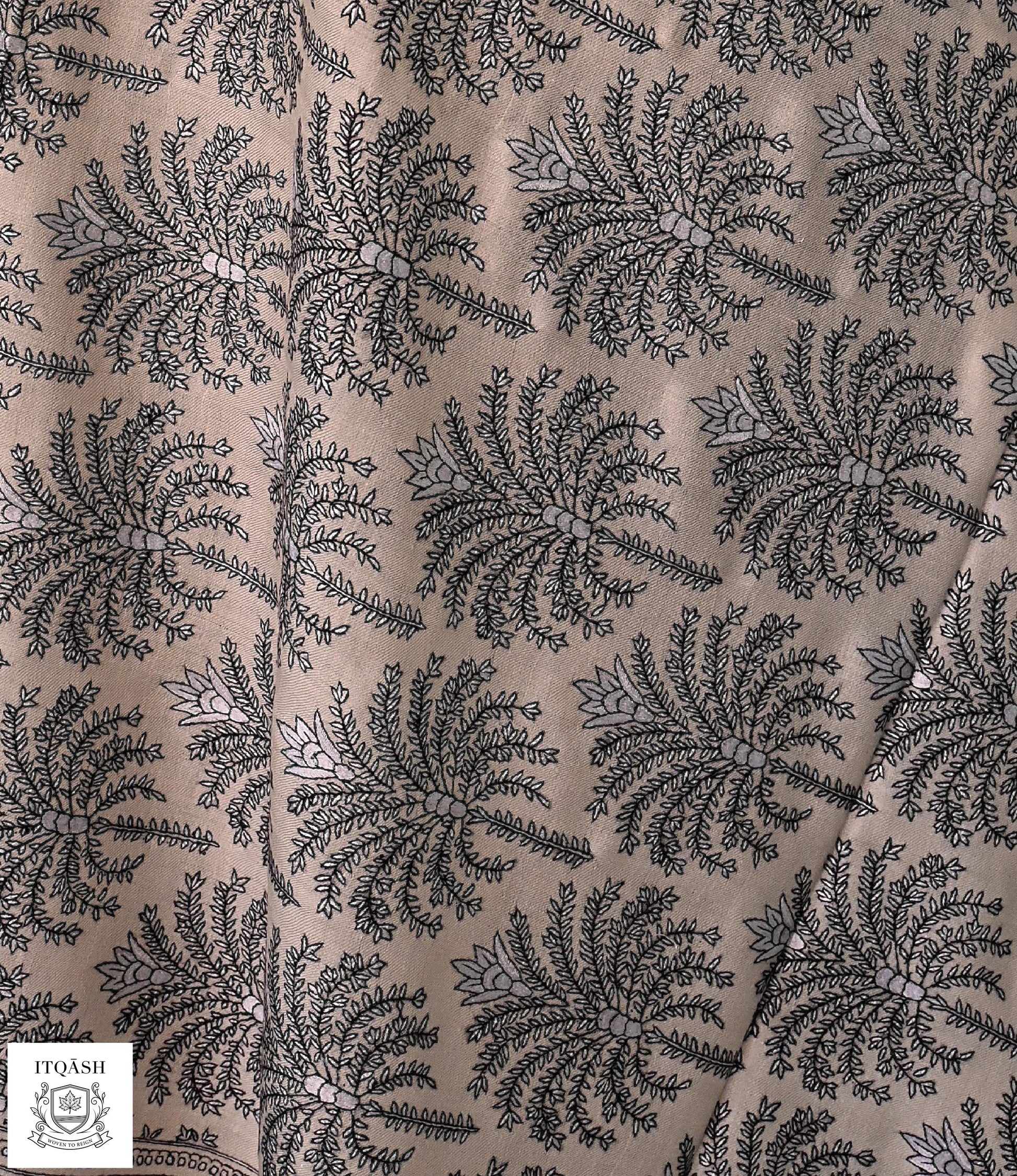 Sozni Jama Shawl · Natural Sand — detail | Pure Kashmiri Pashmina | ITQĀSH