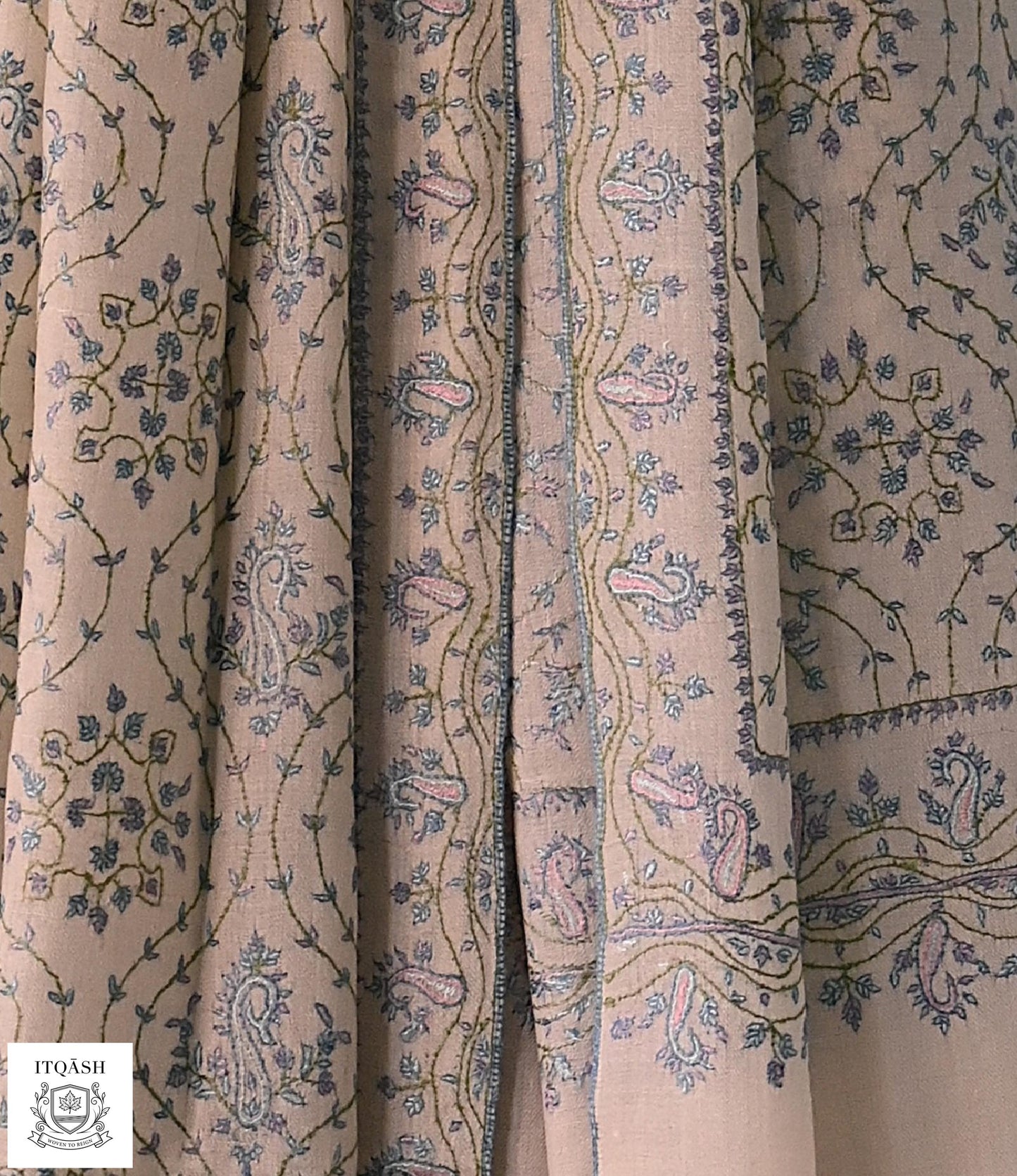 Sozni Jaali Shawl · Light Taupe — detail | Pure Kashmiri Pashmina | ITQĀSH