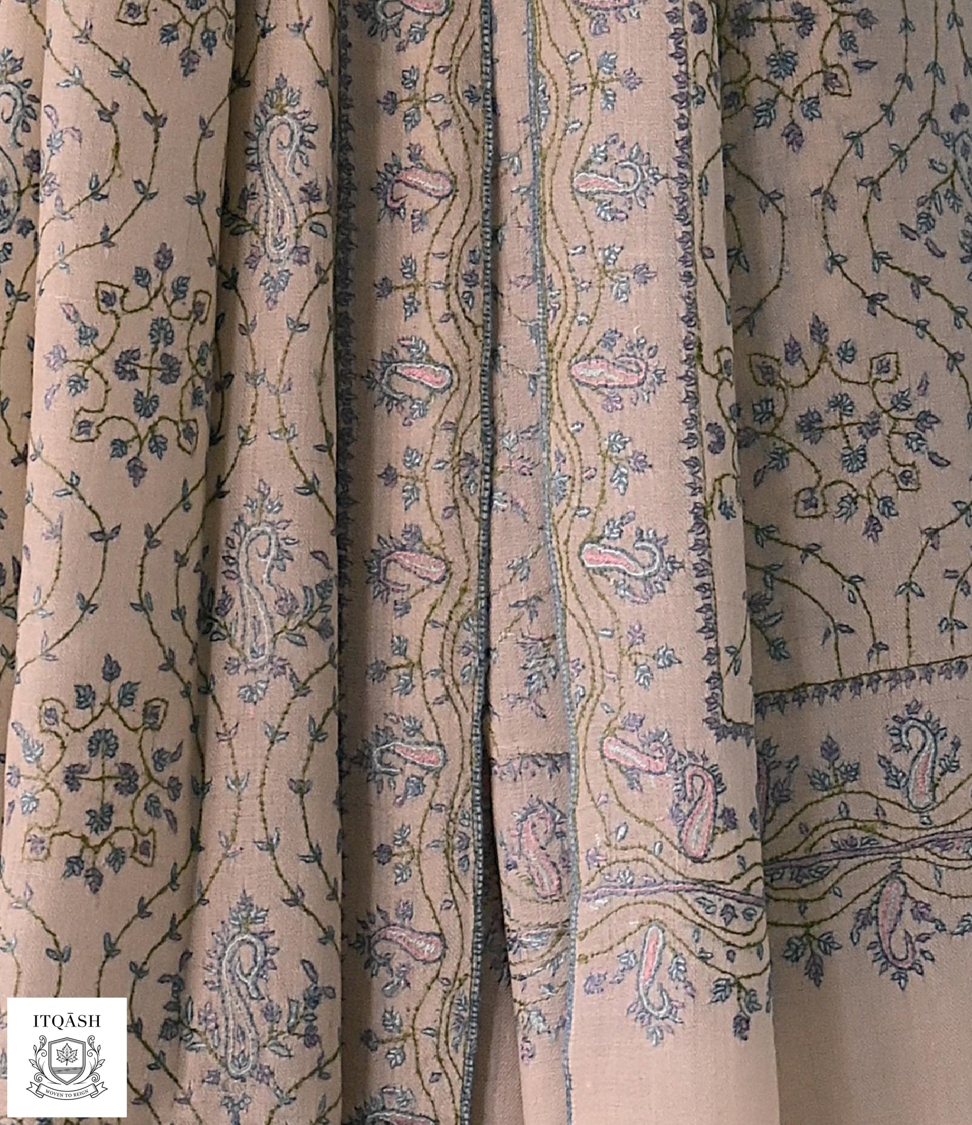 Sozni Jaali Shawl · Light Taupe — detail | Pure Kashmiri Pashmina | ITQĀSH