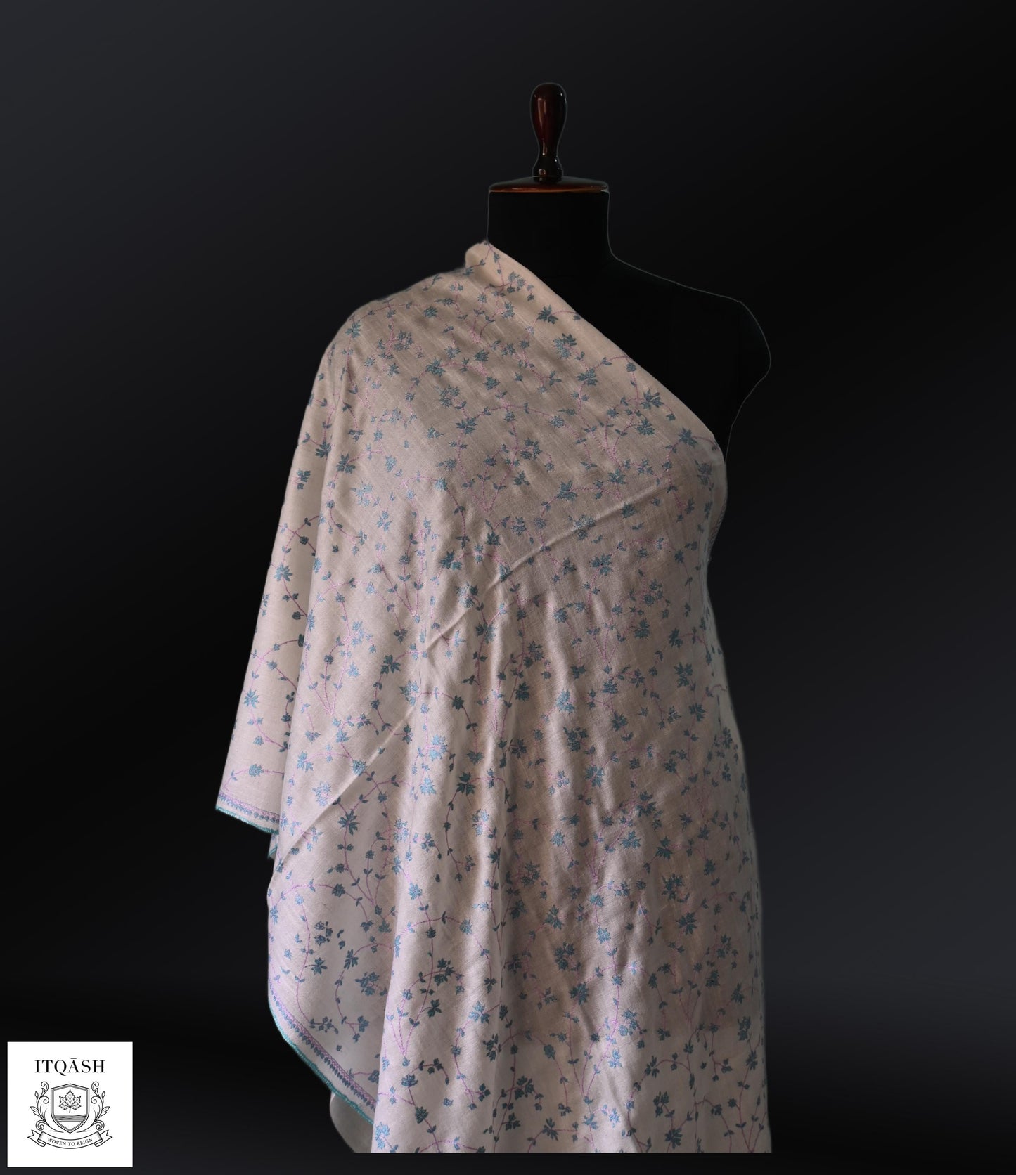 Sozni Jaali Stole · White — detail | Pure Kashmiri Pashmina | ITQĀSH