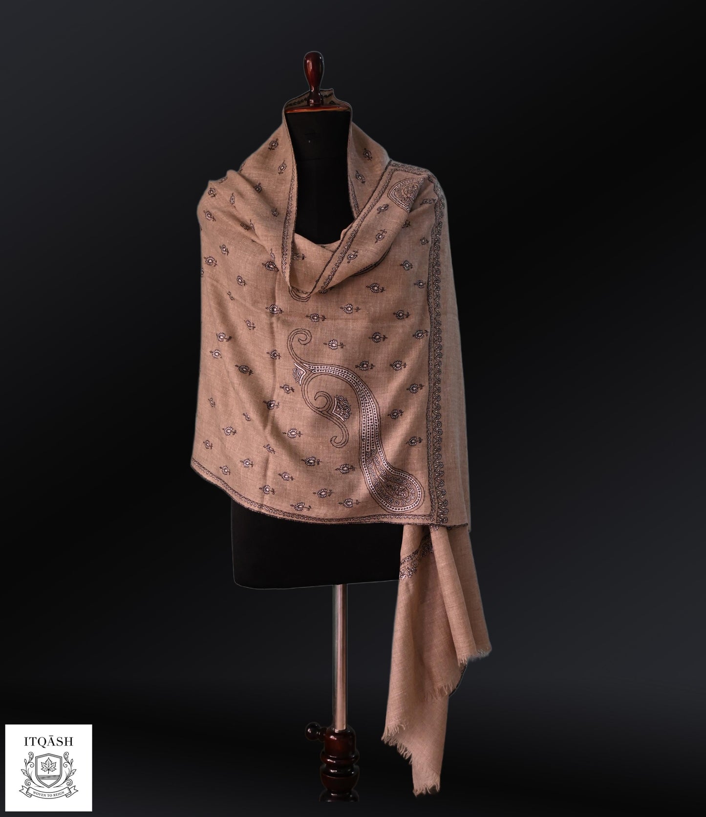 Sozni Bootidaar Stole · Cocoa Brown | Pure Kashmiri Pashmina | ITQĀSH