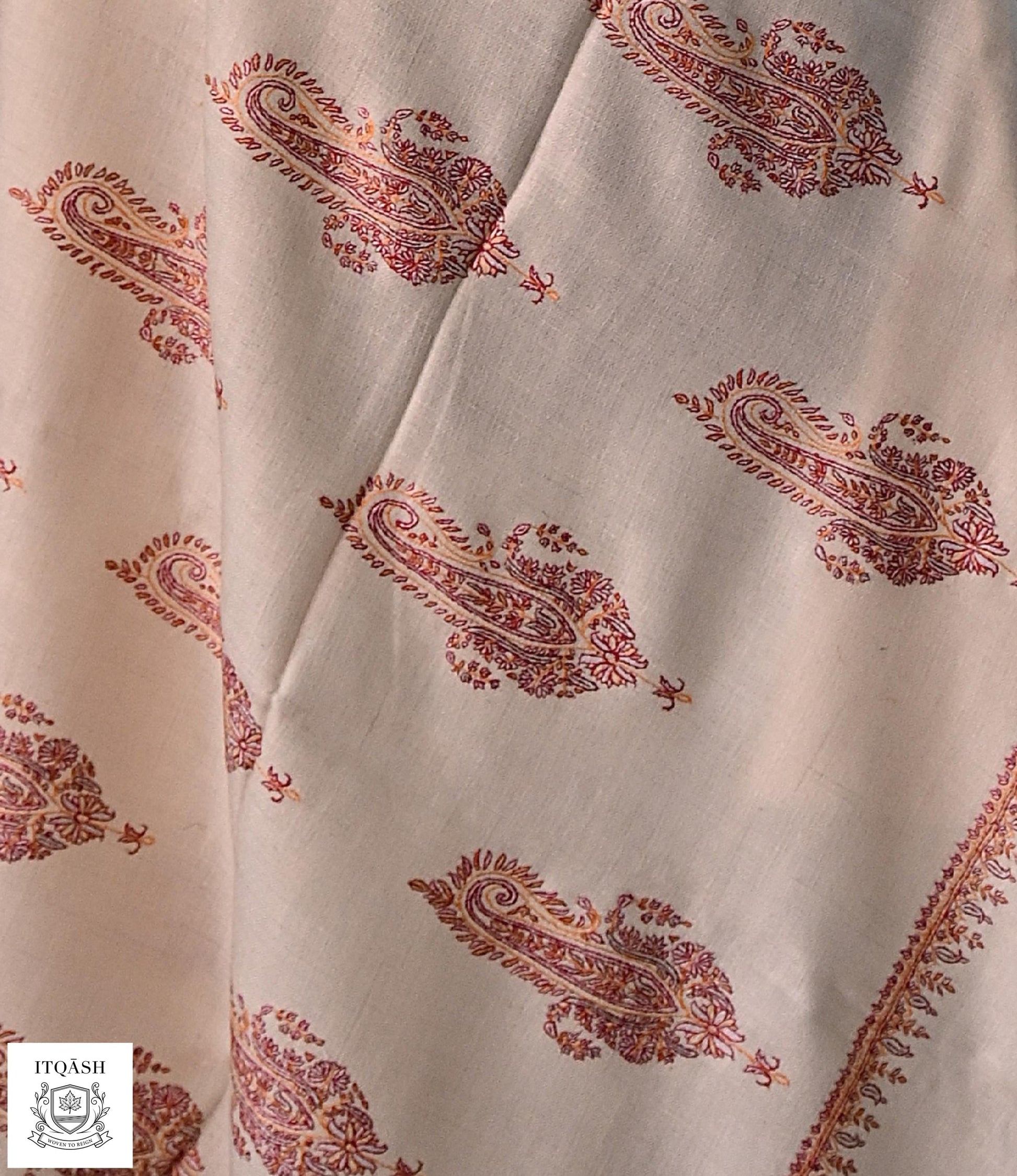 Sozni Bootidaar Shawl · Natural Beige — detail | Pure Kashmiri Pashmina | ITQĀSH