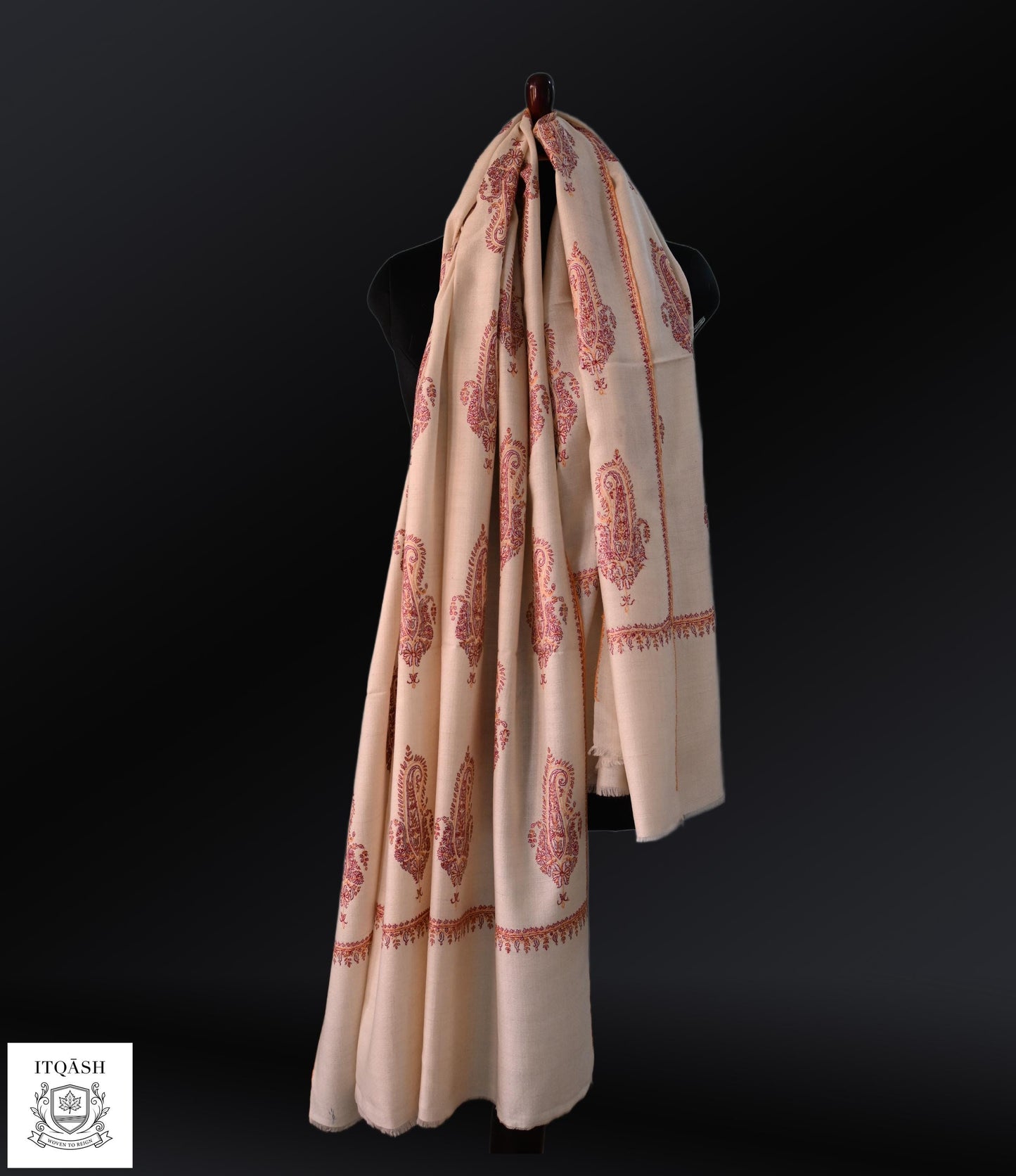 Sozni Bootidaar Shawl · Natural Beige — detail | Pure Kashmiri Pashmina | ITQĀSH