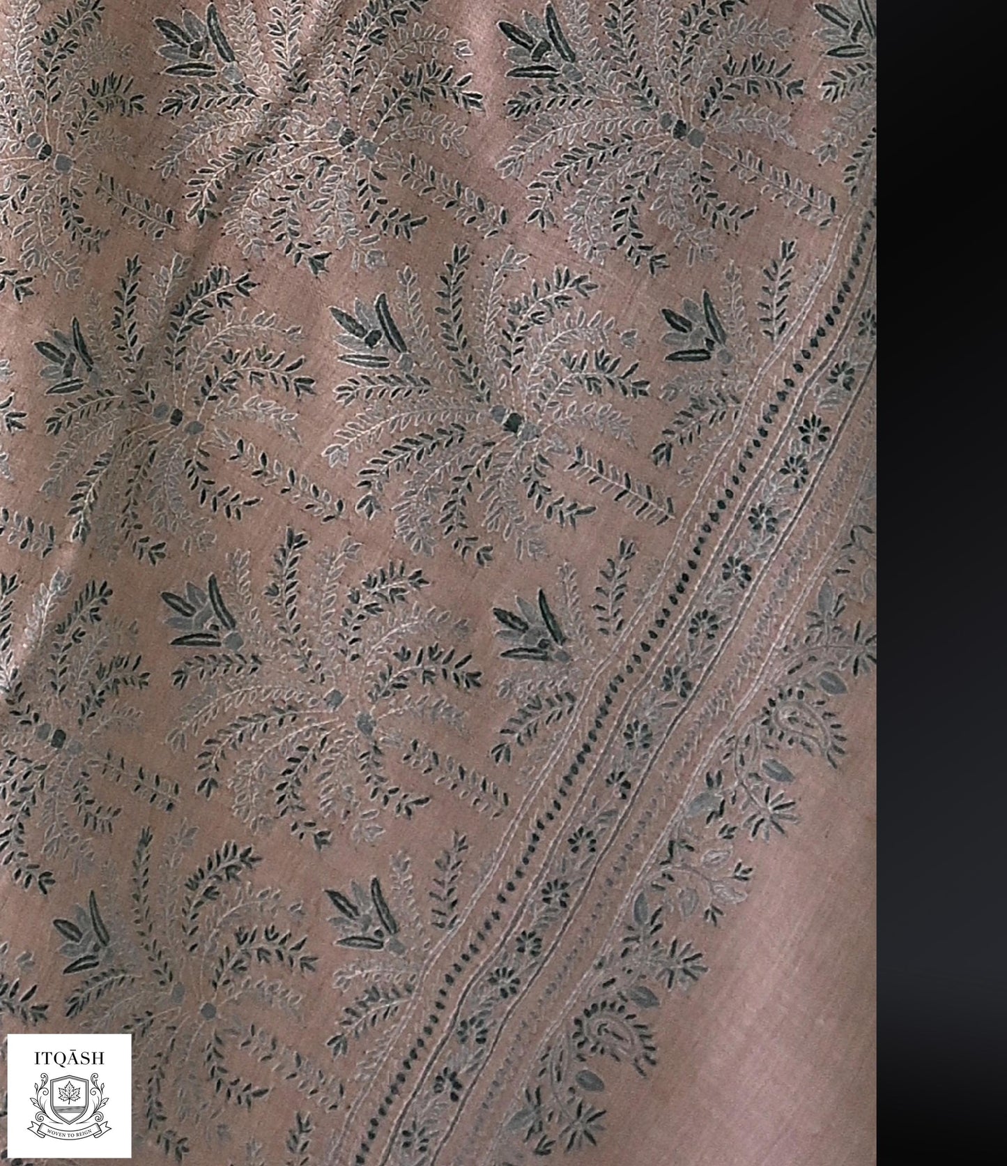 Sozni Jama Shawl · Mauve-Pink — detail | Pure Kashmiri Pashmina | ITQĀSH