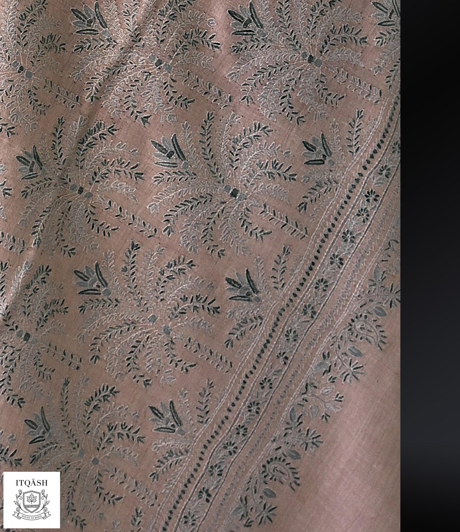 Sozni Jama Shawl · Mauve-Pink — detail | Pure Kashmiri Pashmina | ITQĀSH