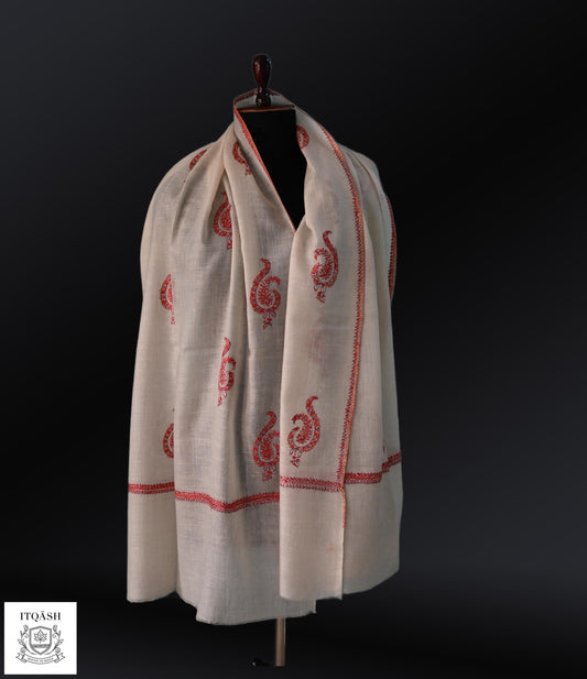 Sozni Bootidaar Stole · Light Grey | Pure Kashmiri Pashmina | ITQĀSH