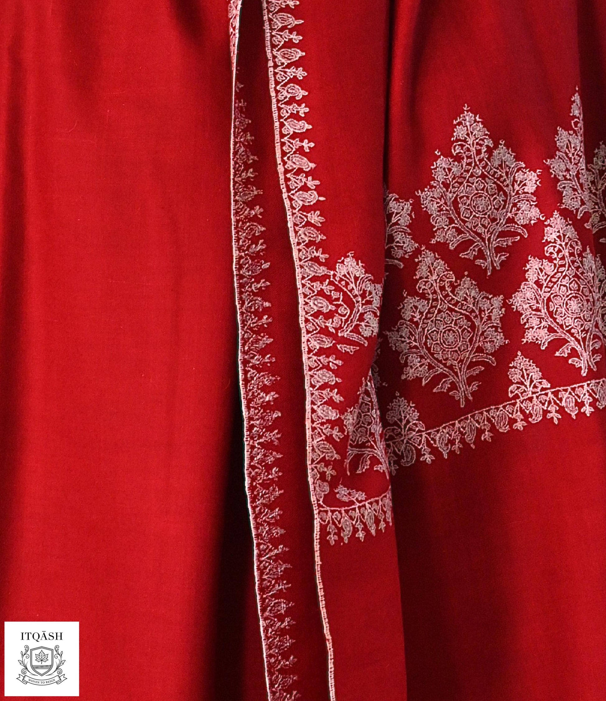 Sozni Palla Shawl · Red — detail | Pure Kashmiri Pashmina | ITQĀSH