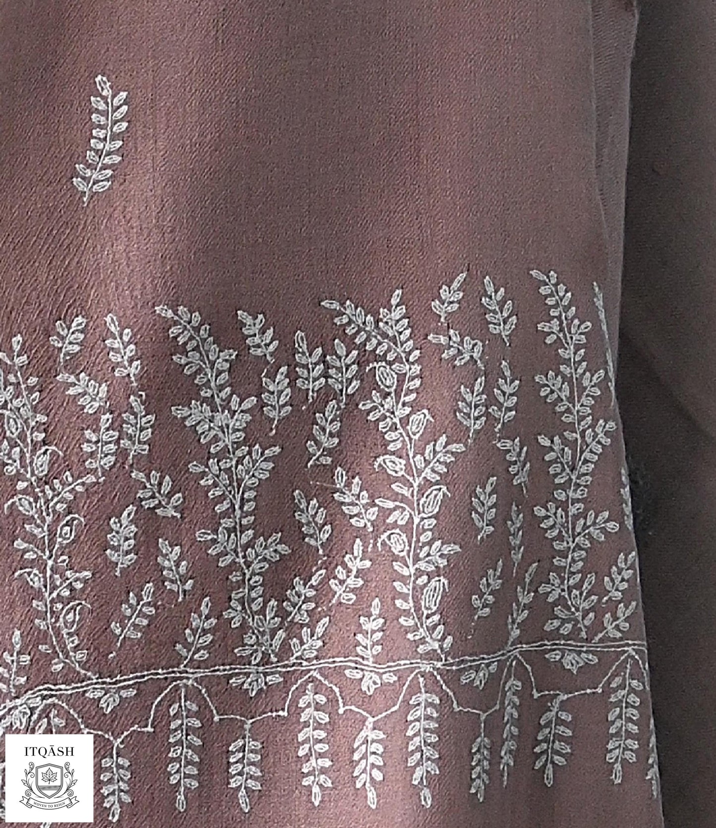 Sozni Bootidaar Stole · Slate Purple — detail | Pure Kashmiri Pashmina | ITQĀSH