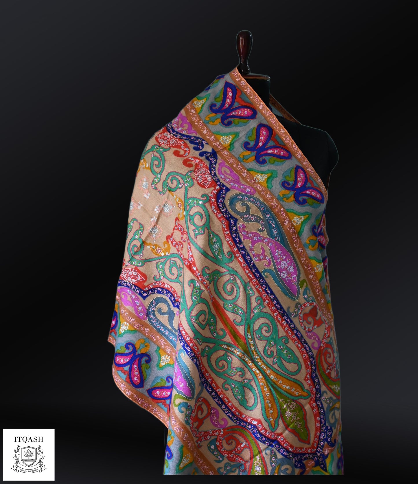 Sozni Stole · Multi-Colour — detail | Pure Kashmiri Pashmina | ITQĀSH