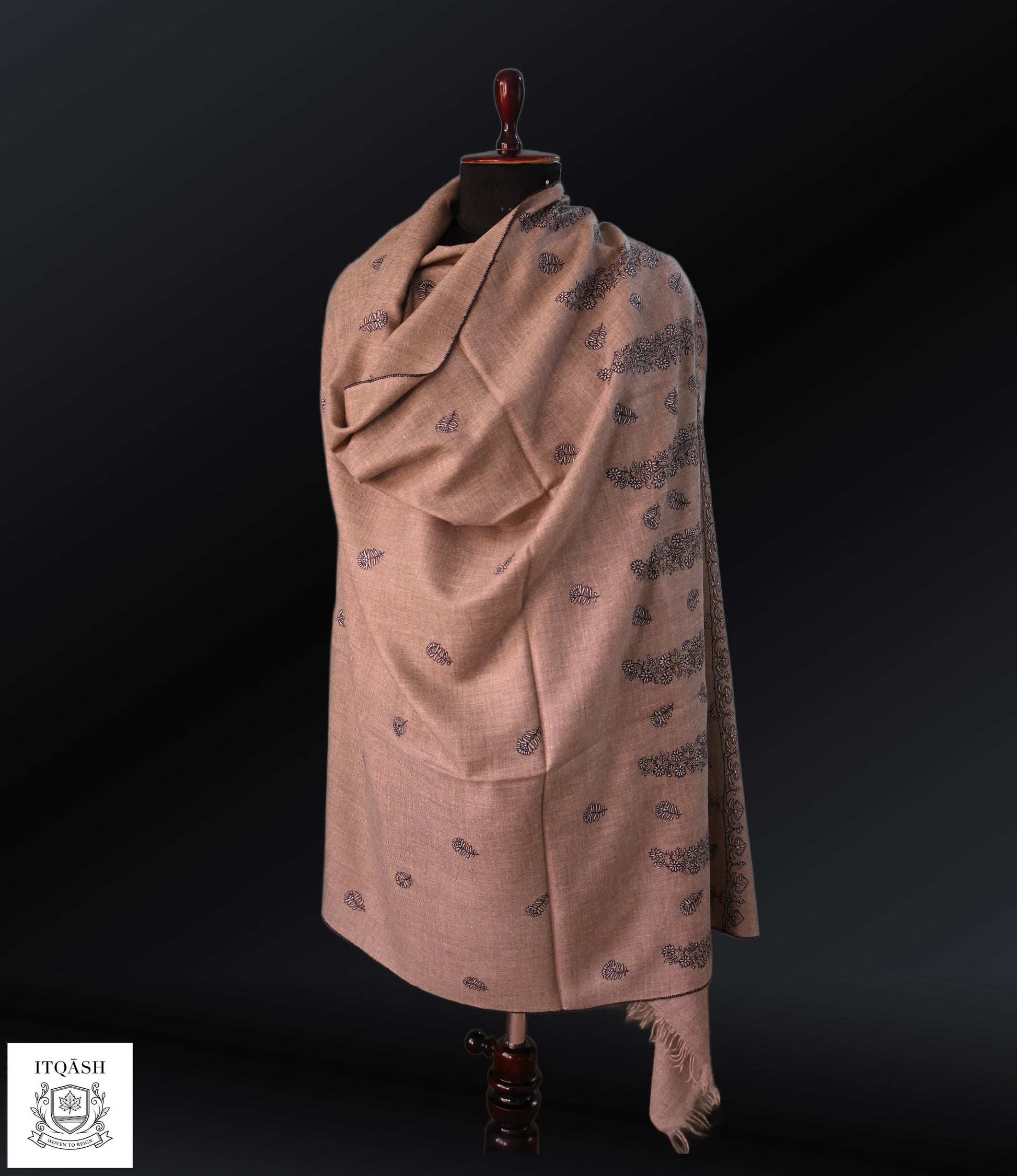 Sozni Palla Shawl · Biscuit Brown | Pure Kashmiri Pashmina | ITQĀSH
