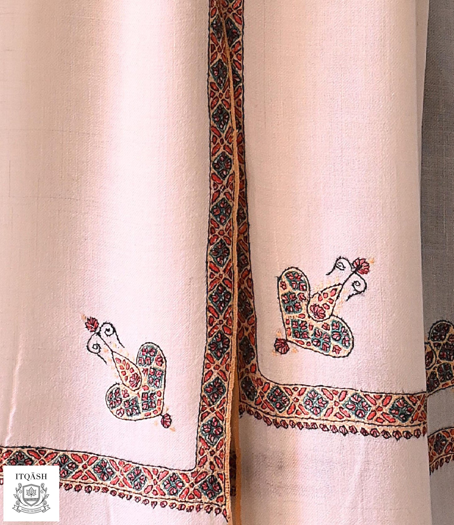 Sozni Hashi Shawl · Ivory — detail | Pure Kashmiri Pashmina | ITQĀSH