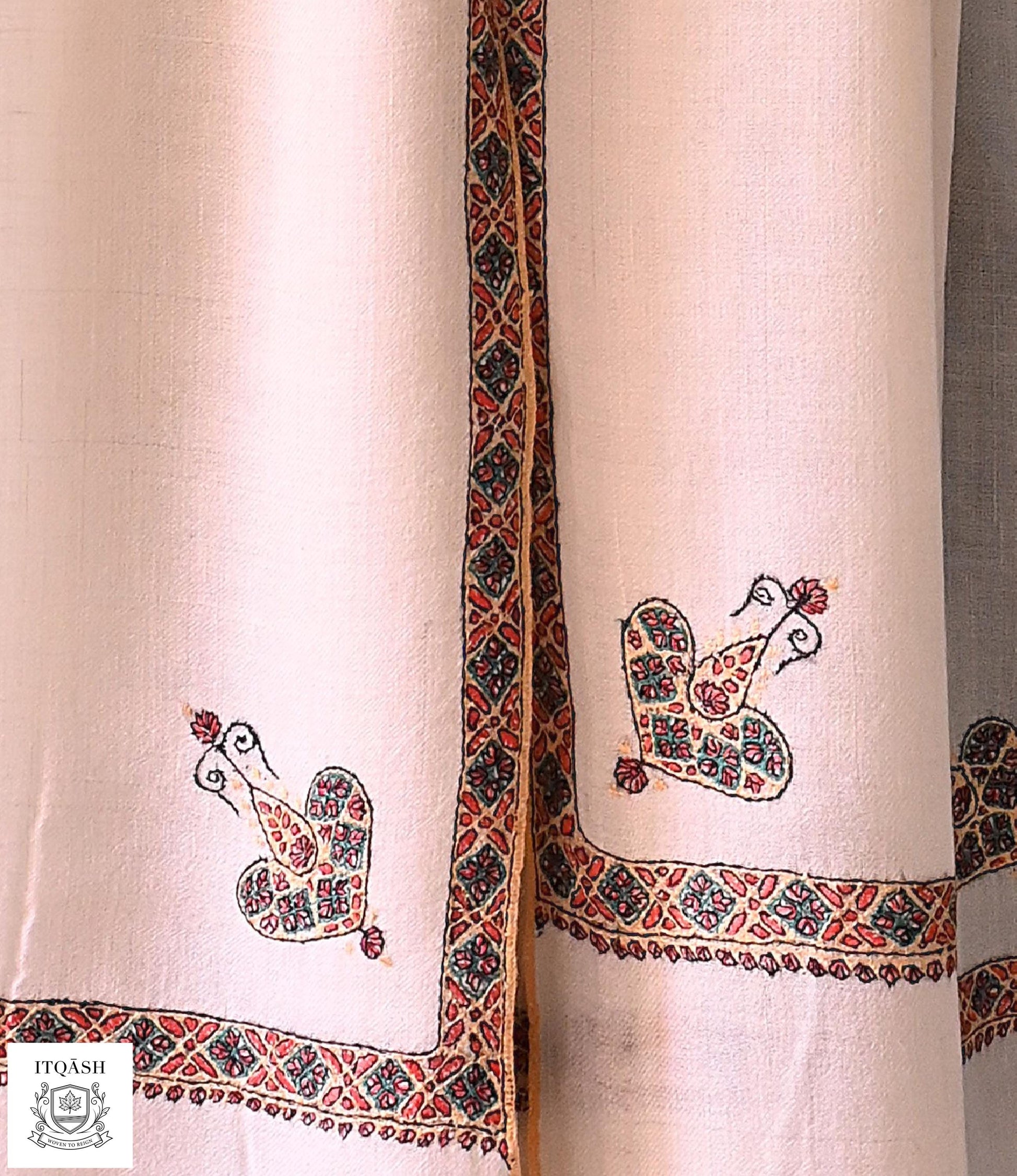 Sozni Hashi Shawl · Ivory — detail | Pure Kashmiri Pashmina | ITQĀSH