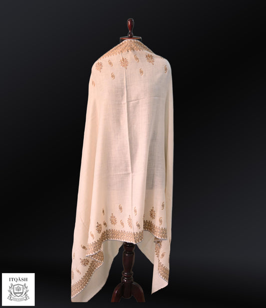 Sozni Round Shawl · Cream | Pure Kashmiri Pashmina | ITQĀSH
