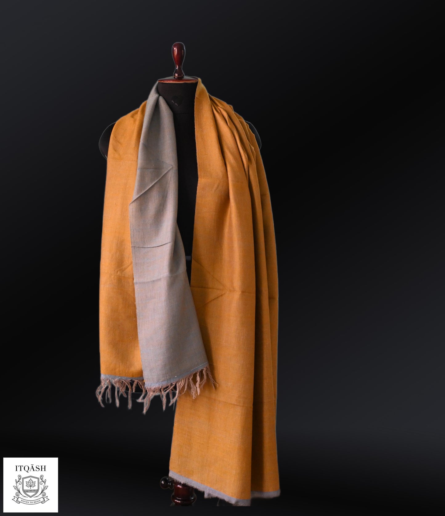 Reversible Pashmina Shawl · Mustard & Ash | Pure Kashmiri Pashmina | ITQĀSH