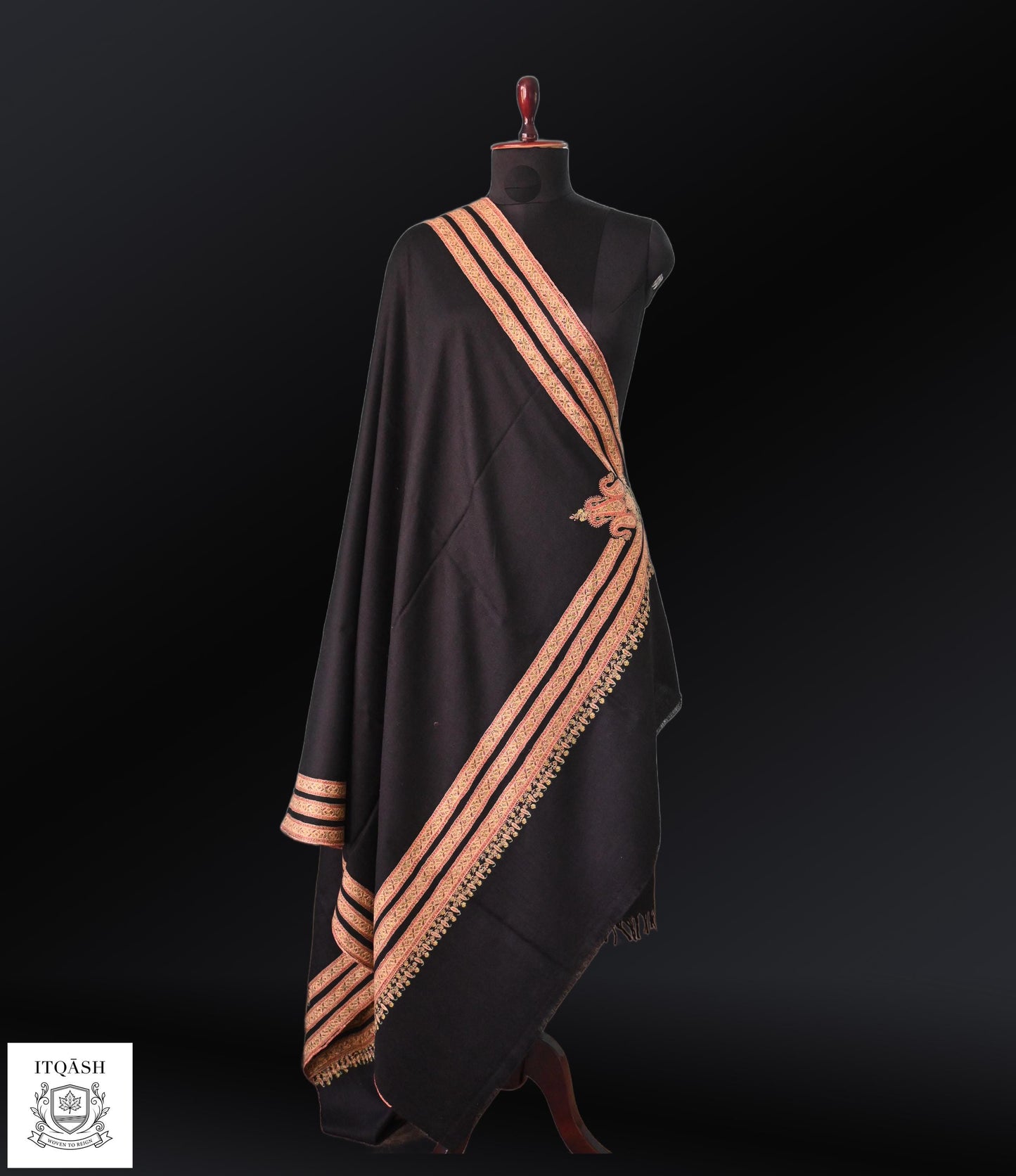 Sozni Dordaar Shawl · Black | Pure Kashmiri Pashmina | ITQĀSH