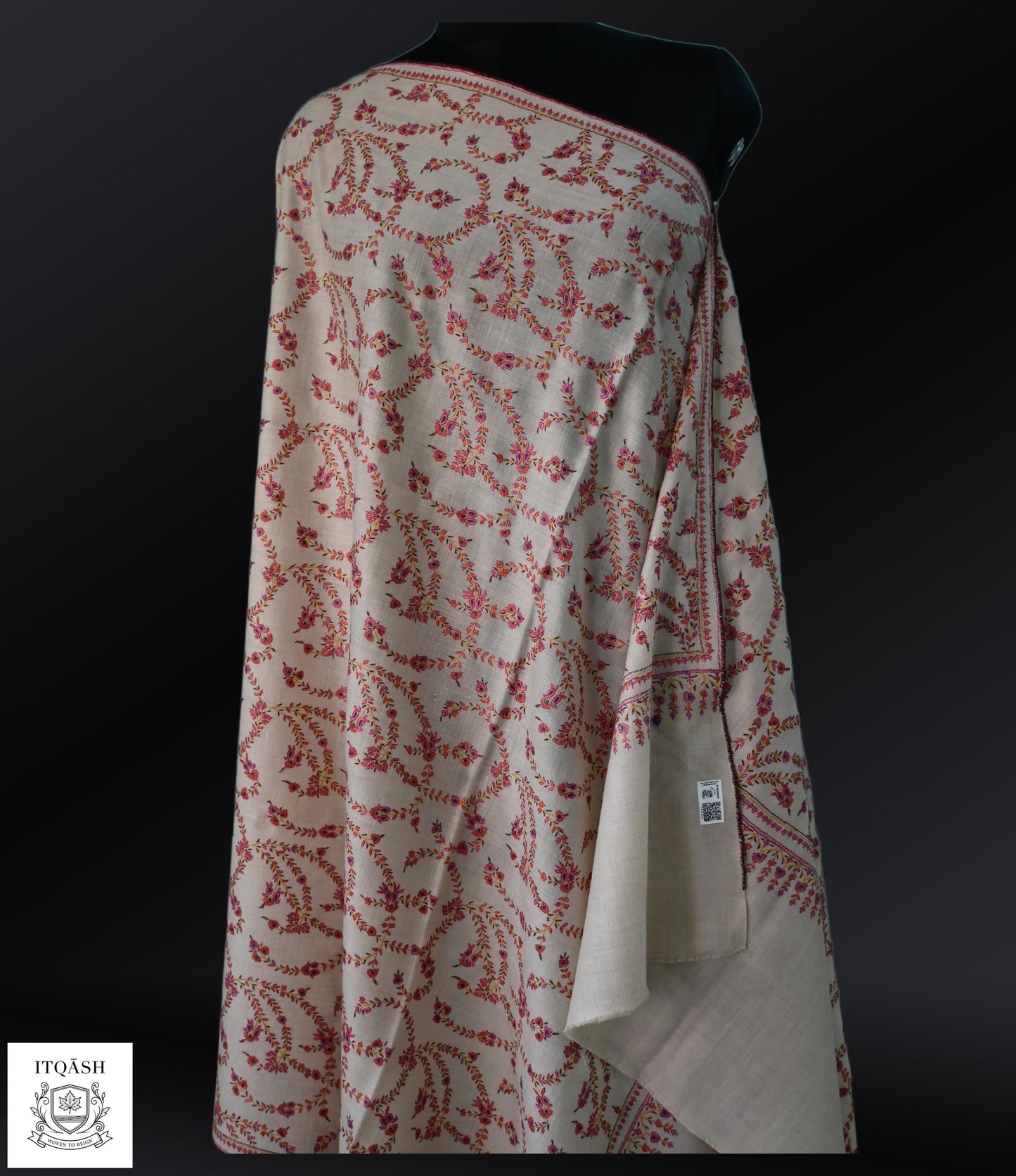 GI-Certified Sozni Jaali Shawl — detail | Pure Kashmiri Pashmina | ITQĀSH