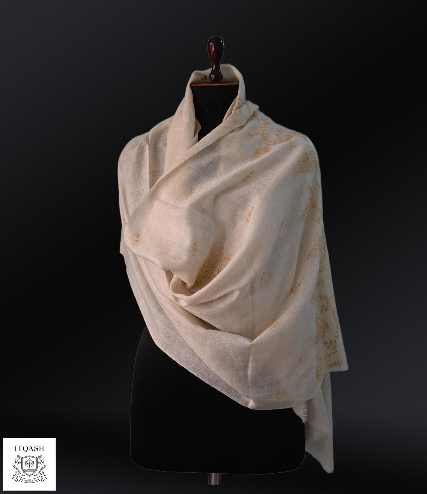 Sozni Palla Stole · Ivory | Pure Kashmiri Pashmina | ITQĀSH
