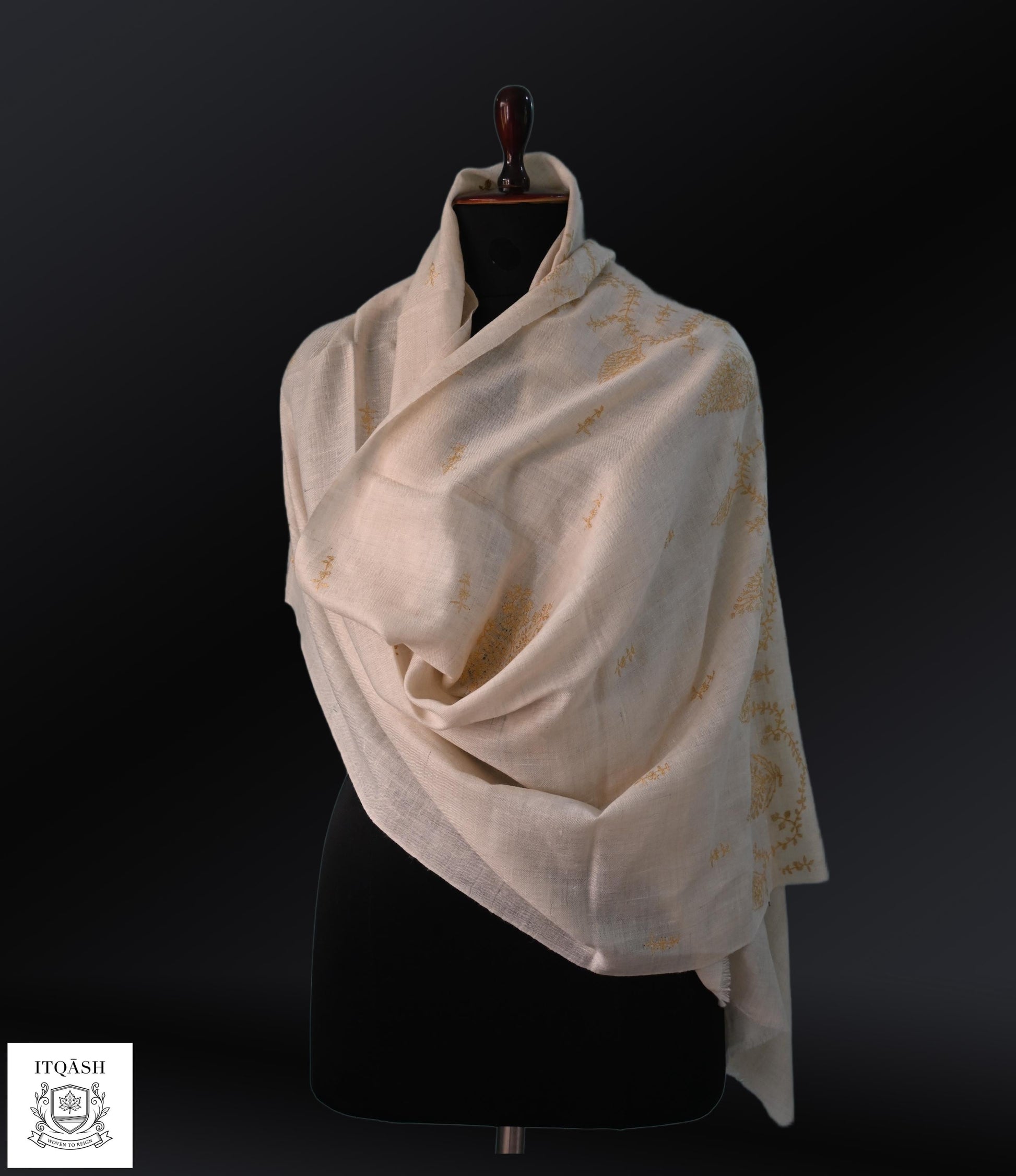 Sozni Palla Stole · Ivory | Pure Kashmiri Pashmina | ITQĀSH