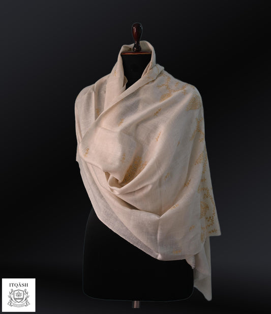 Sozni Palla Stole · Ivory | Pure Kashmiri Pashmina | ITQĀSH