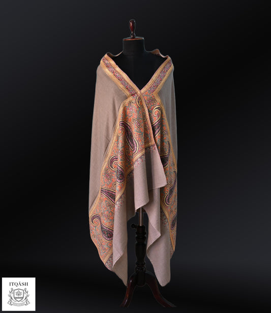 Sozni Palla Shawl with Tilla · Taupe-Grey | Pure Kashmiri Pashmina | ITQĀSH