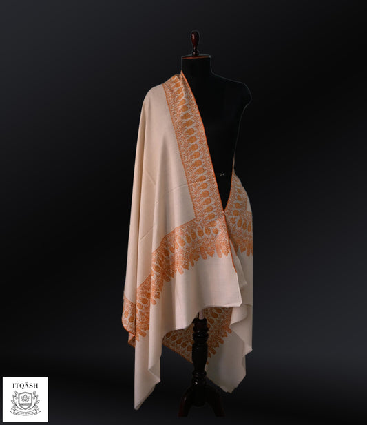 Sozni Dordaar Shawl · Natural White | Pure Kashmiri Pashmina | ITQĀSH