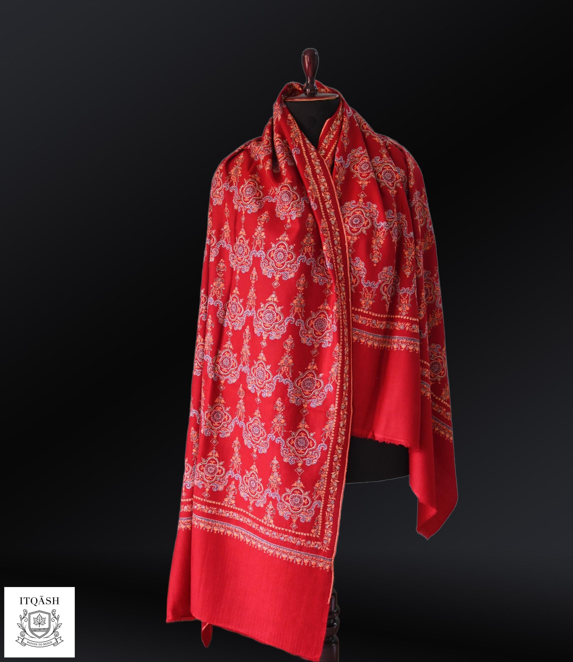 Sozni Shawl · Red — detail | Pure Kashmiri Pashmina | ITQĀSH