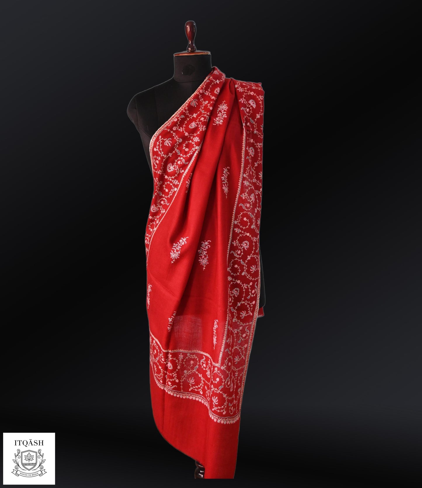 Sozni Stole · Red | Pure Kashmiri Pashmina | ITQĀSH