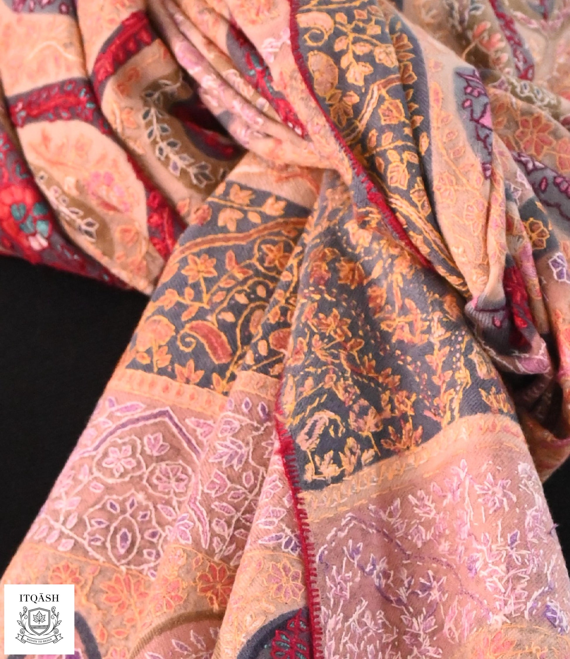 Kalamkari Shawl · Multi-Colour — detail | Pure Kashmiri Pashmina | ITQĀSH