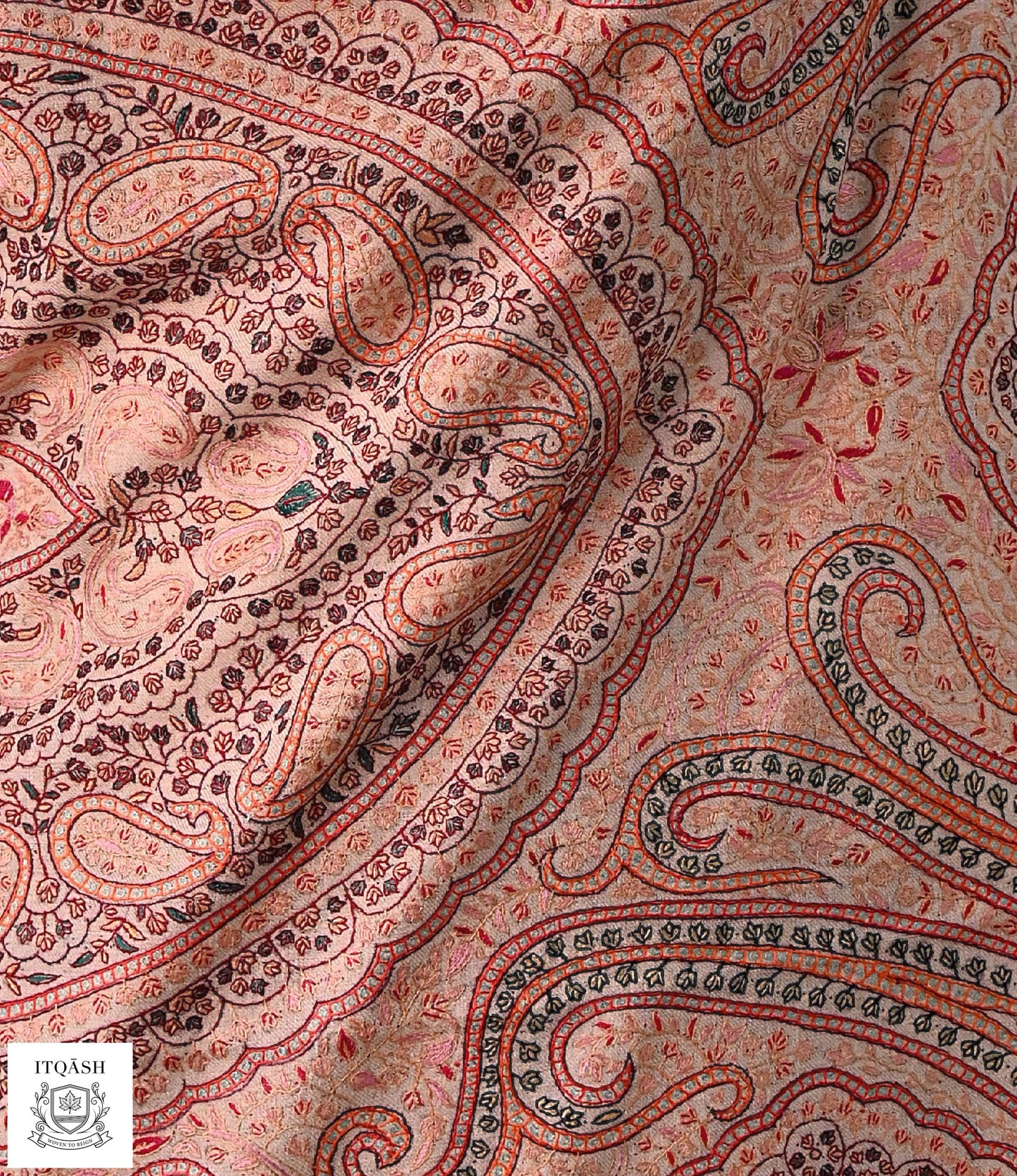 Sozni Jama Shawl · Peach — detail | Pure Kashmiri Pashmina | ITQĀSH