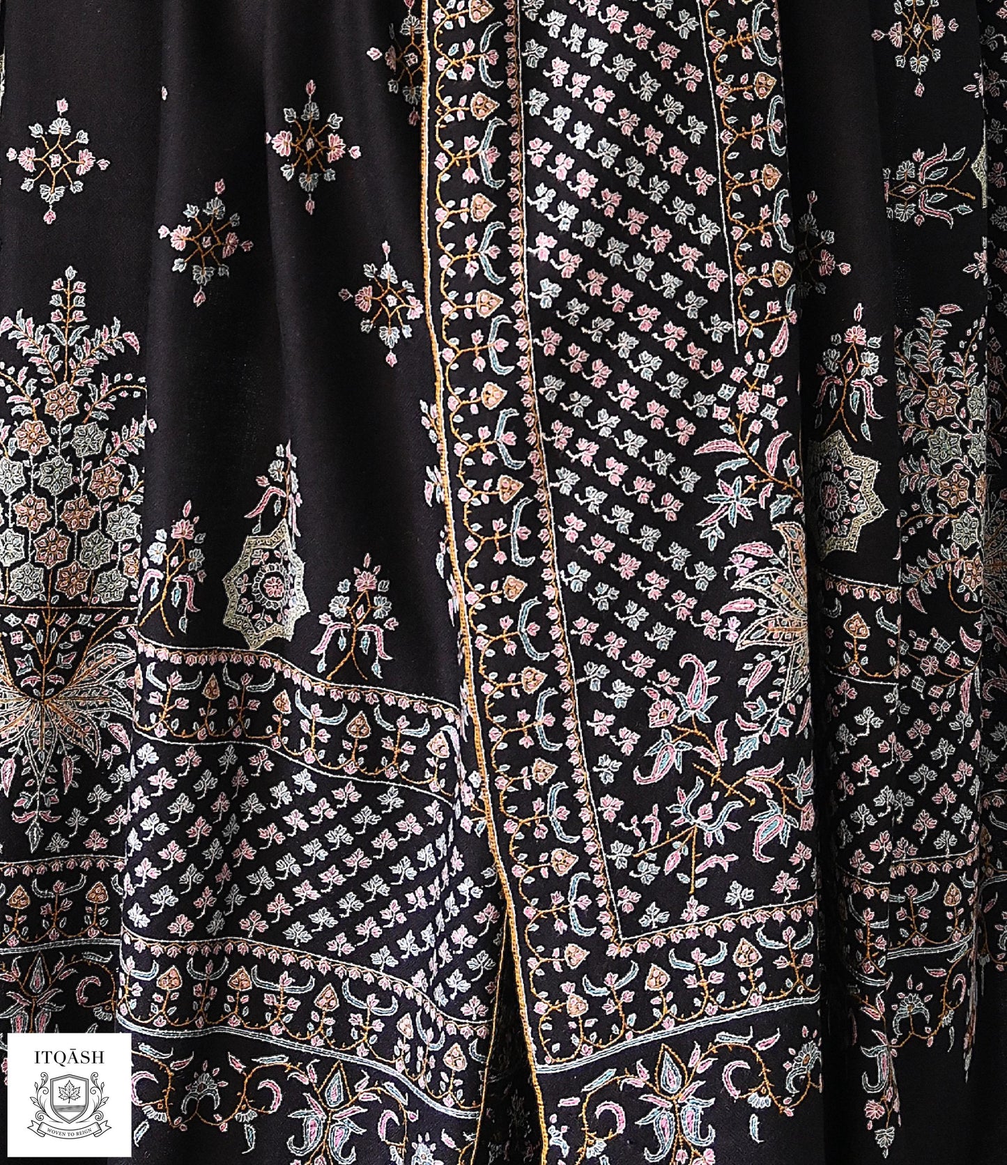 Sozni Shawl · Black — detail | Pure Kashmiri Pashmina | ITQĀSH