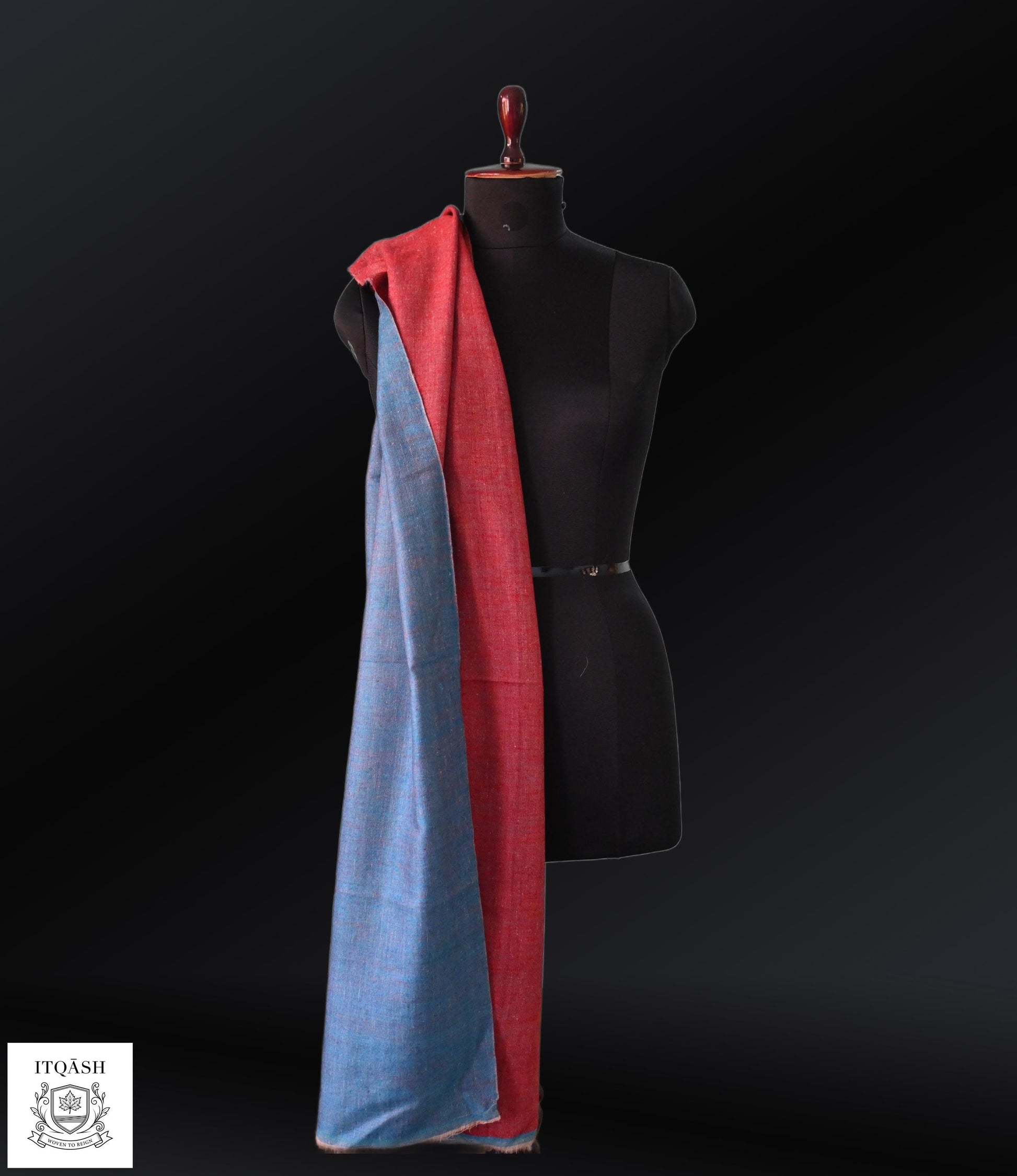 Reversible Pashmina Shawl · Red & Denim Blue — detail | Pure Kashmiri Pashmina | ITQĀSH