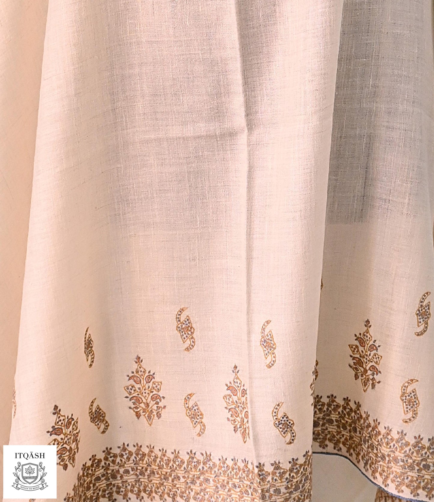 Sozni Round Shawl · Cream — detail | Pure Kashmiri Pashmina | ITQĀSH