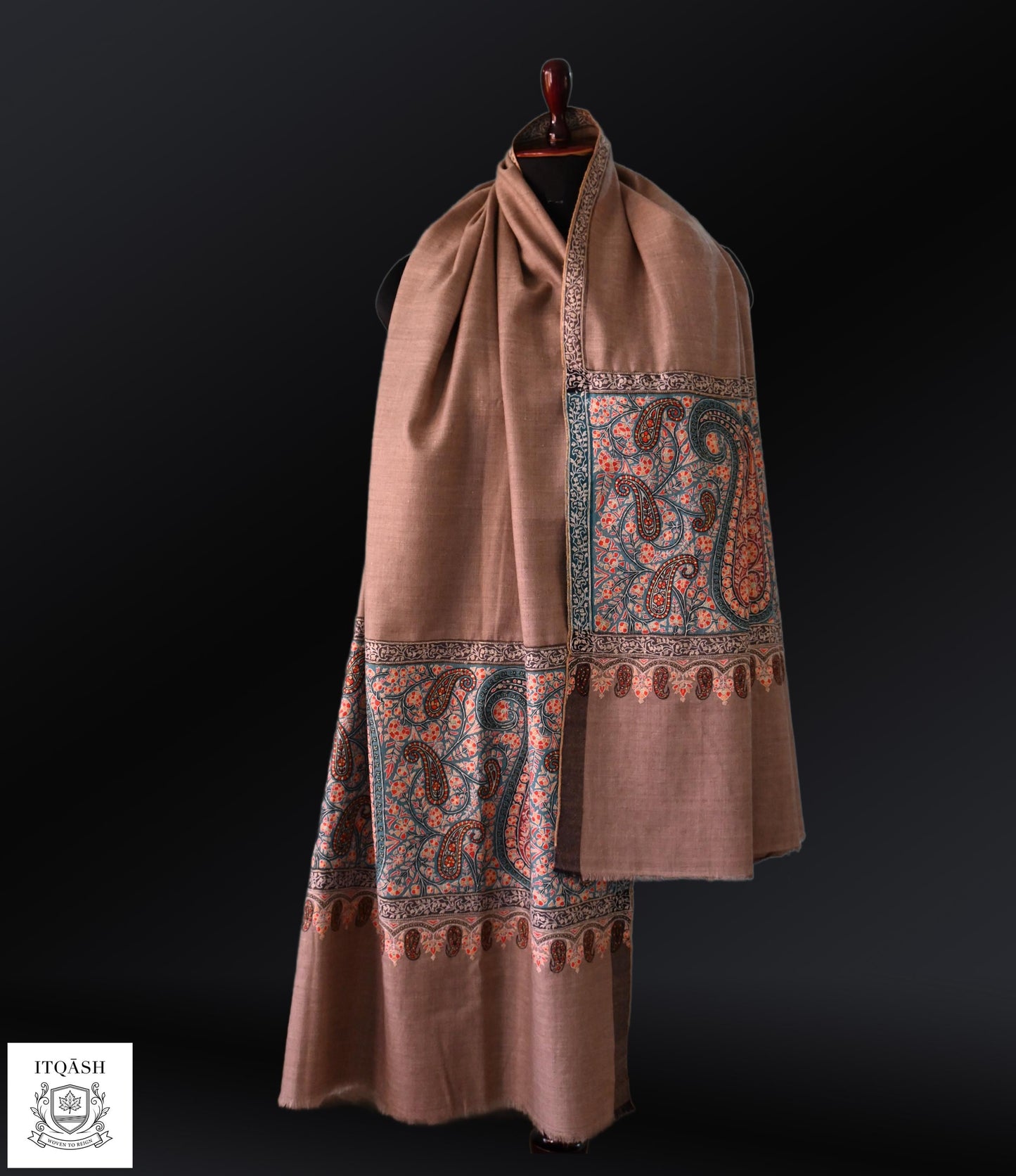 Sozni Palla Daar Shawl · Warm Beige — detail | Pure Kashmiri Pashmina | ITQĀSH