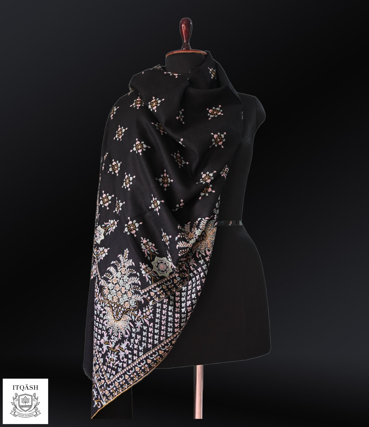 Sozni Shawl · Black — detail | Pure Kashmiri Pashmina | ITQĀSH