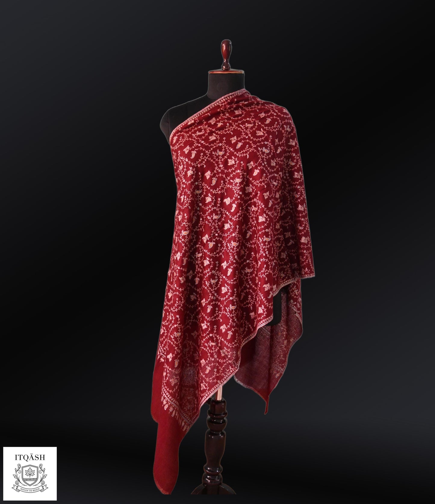 Sozni Jaali Stole · Deep Maroon | Pure Kashmiri Pashmina | ITQĀSH