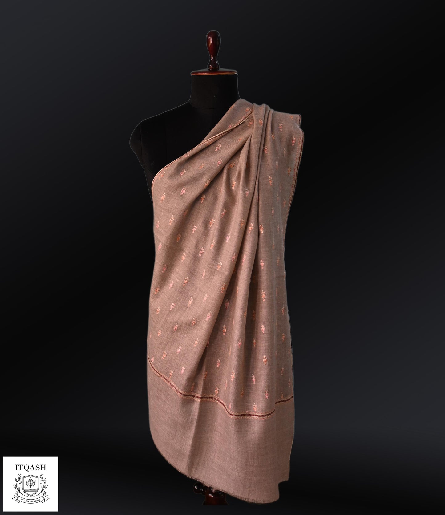 Sozni Bootidaar Stole · Muted Brown | Pure Kashmiri Pashmina | ITQĀSH
