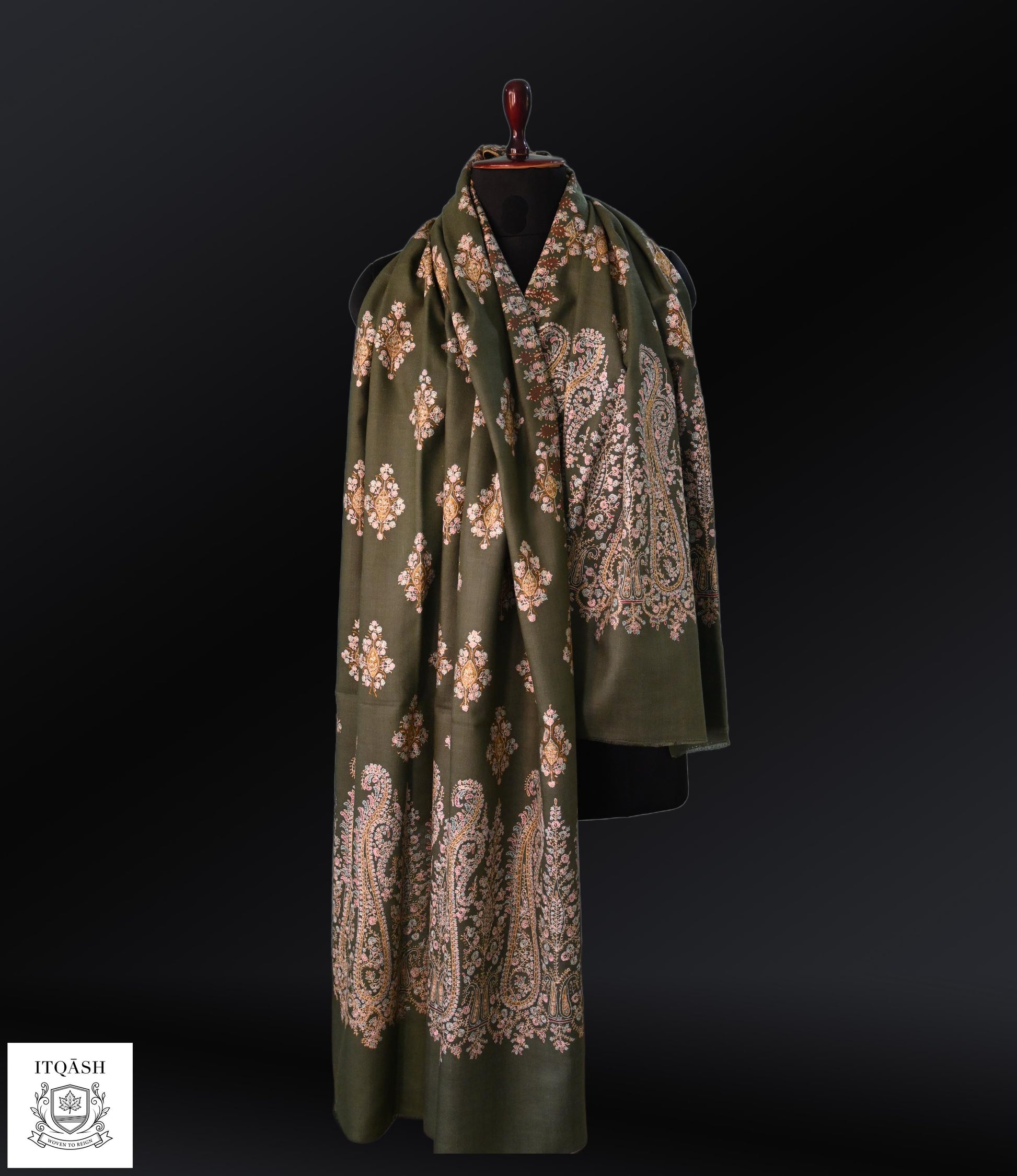 Sozni Palla Bootidaar Shawl · Dark Green | Pure Kashmiri Pashmina | ITQĀSH