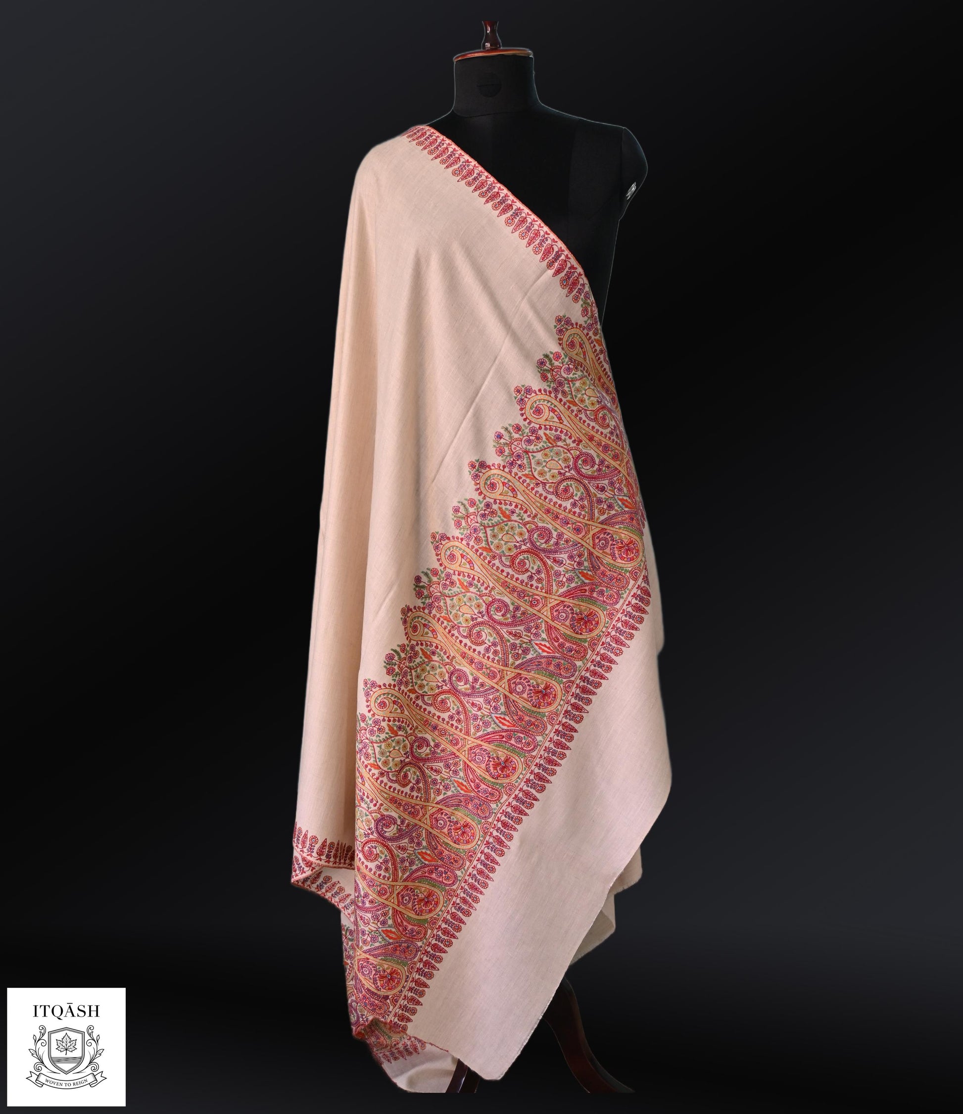 Sozni Palla (Grand) Shawl · Sand Beige | Pure Kashmiri Pashmina | ITQĀSH