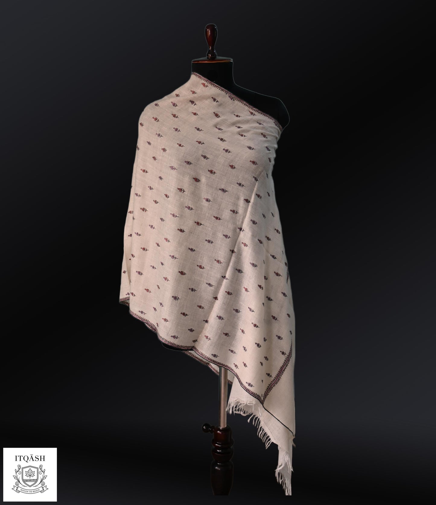 Sozni Bootidaar Stole · Natural White | Pure Kashmiri Pashmina | ITQĀSH