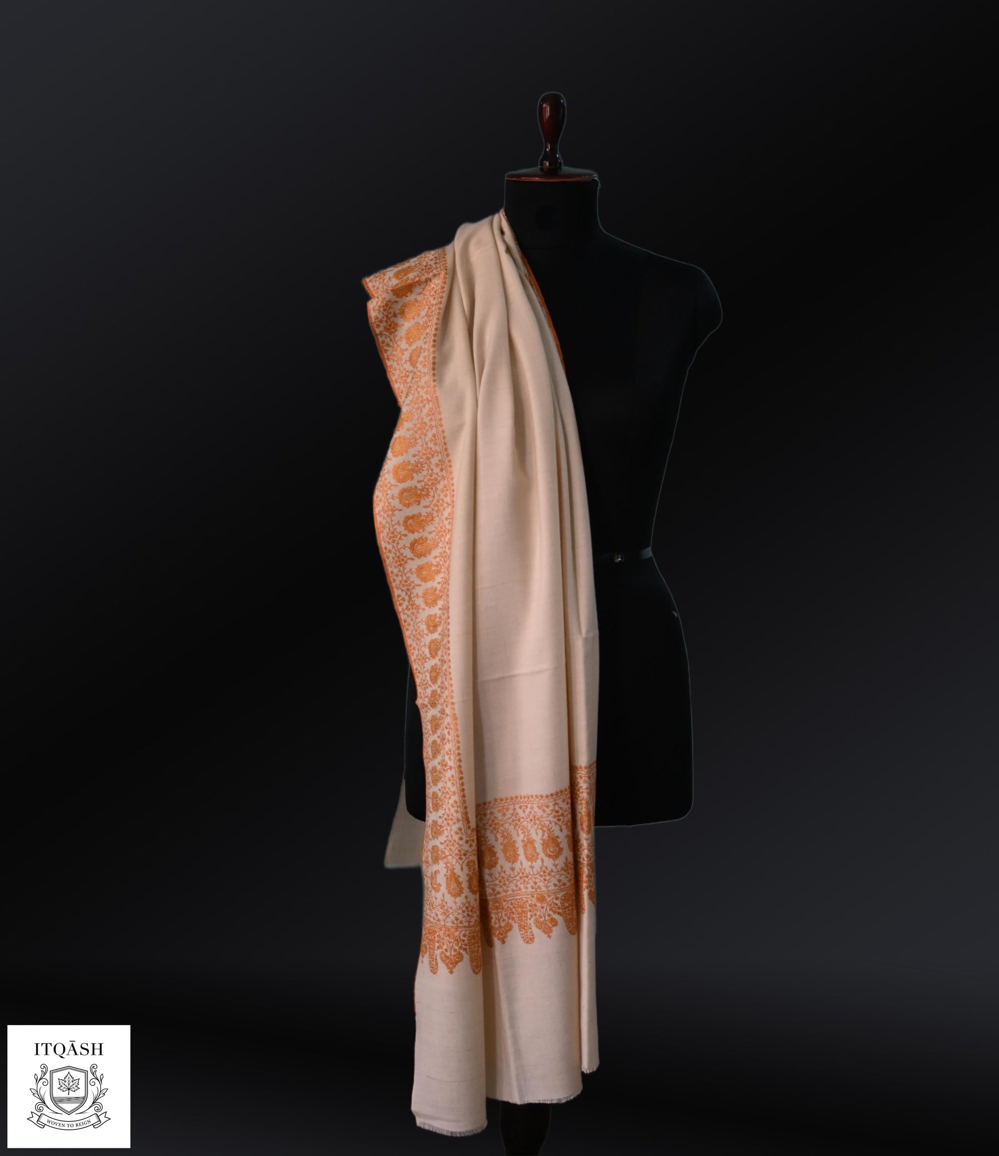 Sozni Dordaar Shawl · Natural White — detail | Pure Kashmiri Pashmina | ITQĀSH